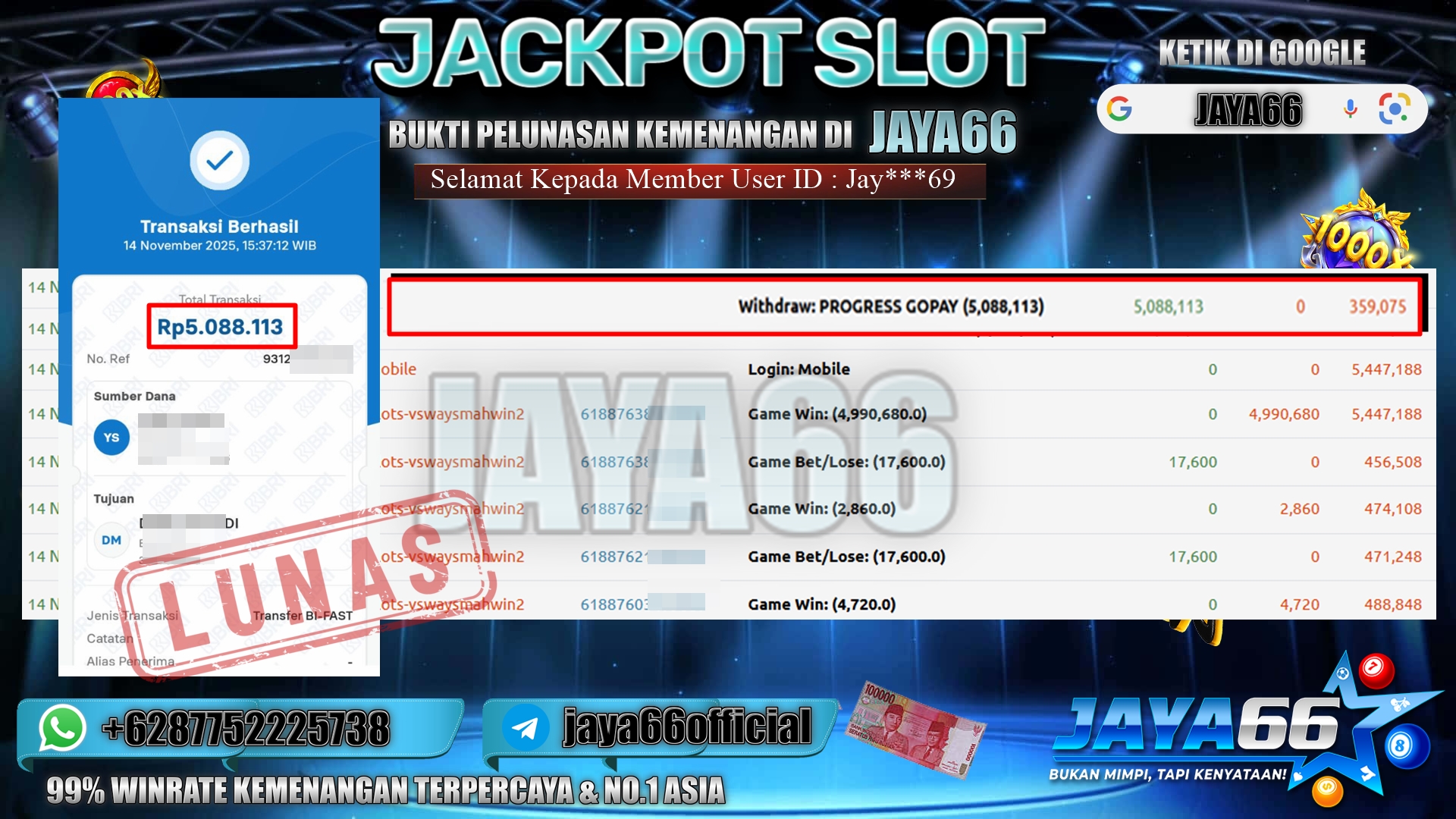 JAYA66 – BUKTI KEMENANGAN SLOT MAHJONG WAYS Rp 5.088.113,- LUNAS