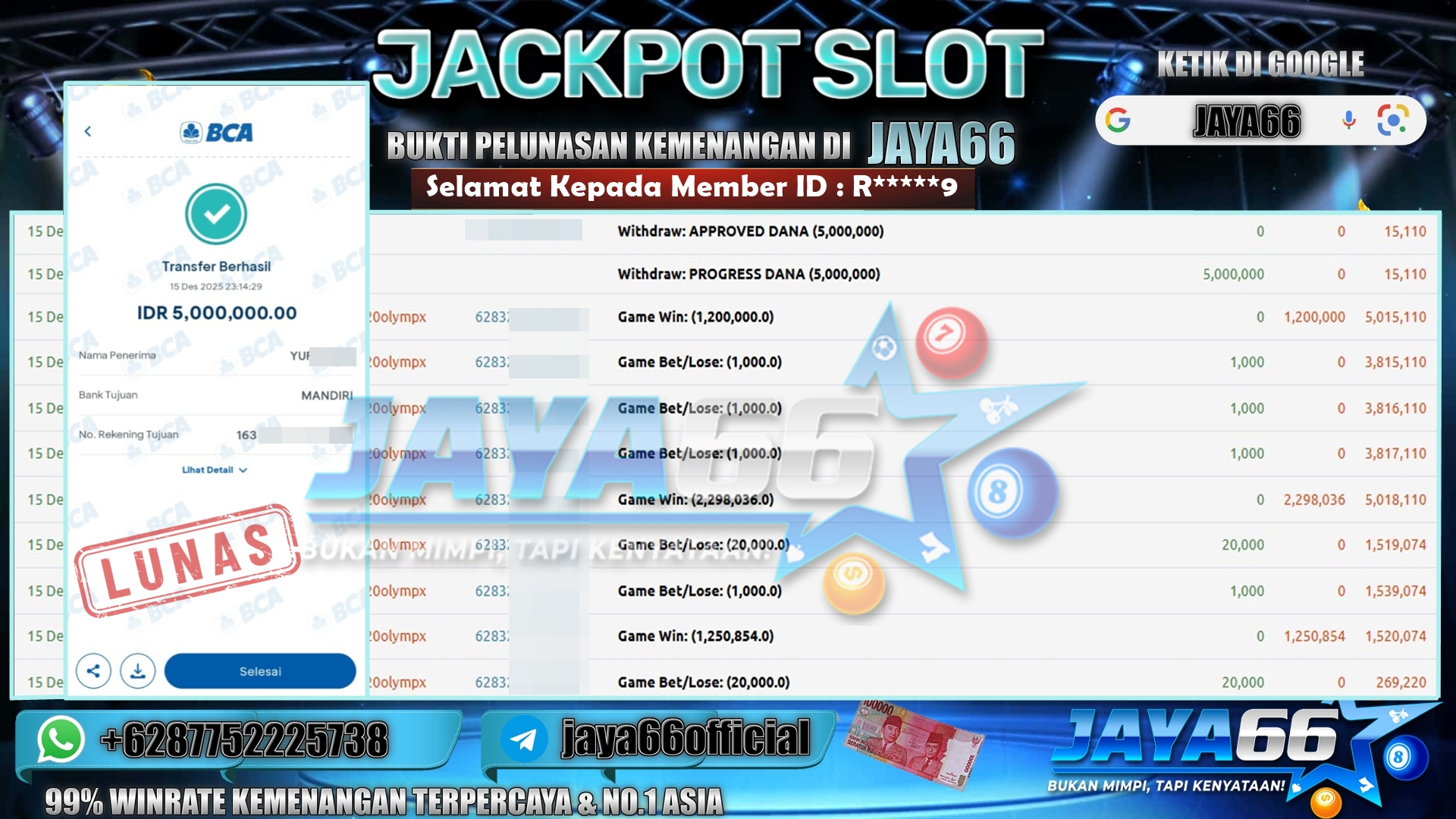 JAYA66 – BUKTI KEMENANGAN SLOT GATES OF OLYMPUS 1000 Rp. 5,000,000,- LUNAS