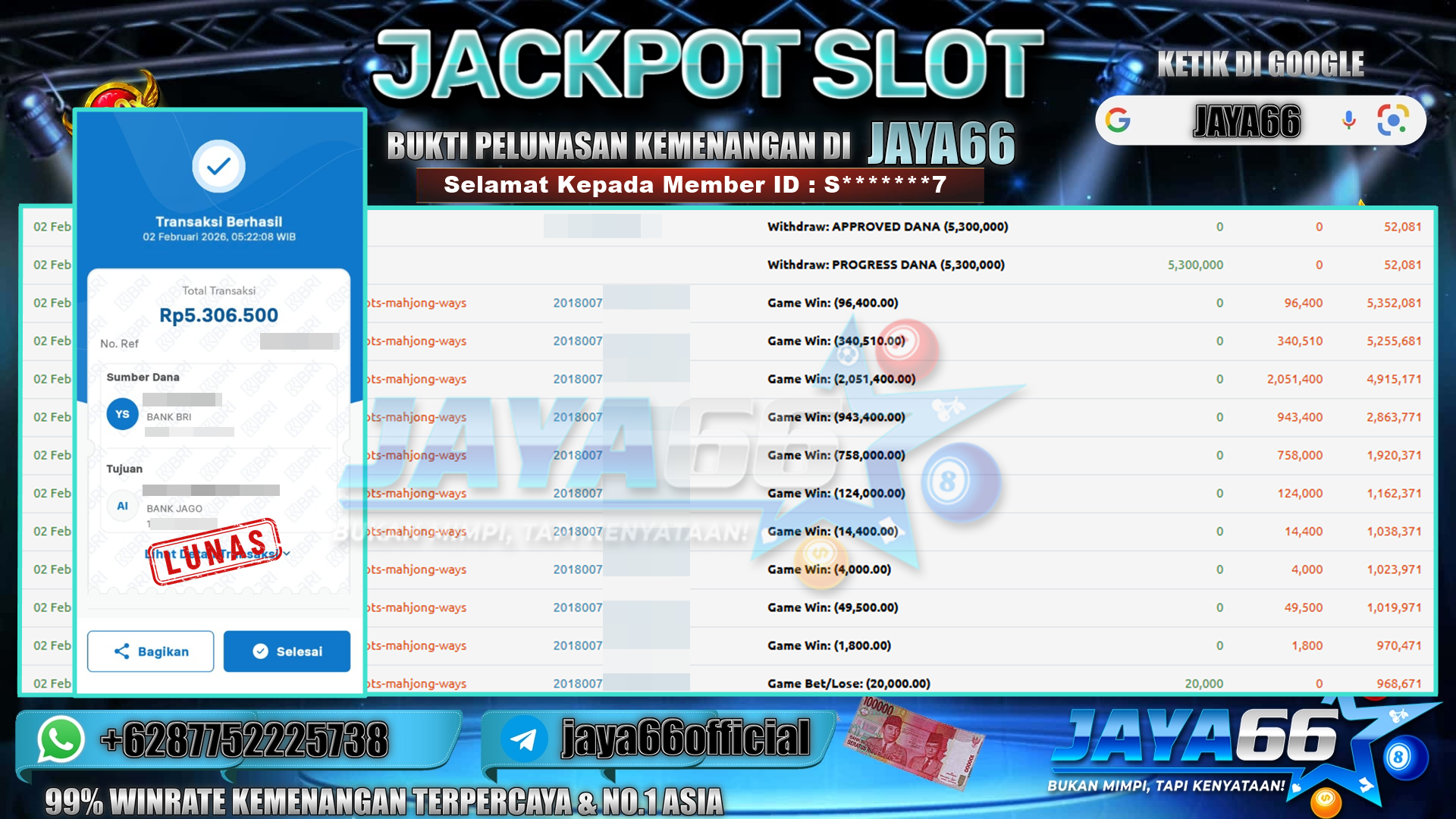 JAYA66 – BUKTI KEMENANGAN SLOT MAHJONG WAYS Rp. 5,300,000,- LUNAS