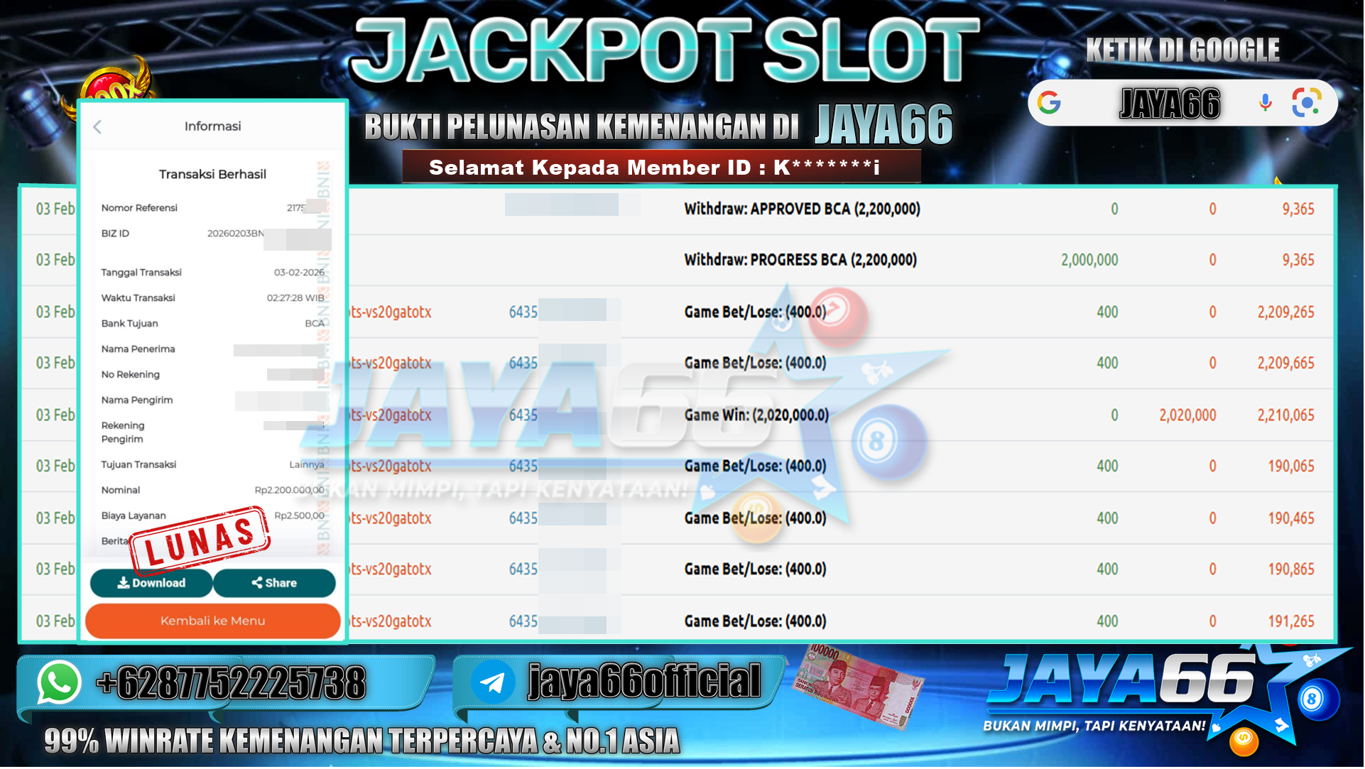 JAYA66 – BUKTI KEMENANGAN SLOT GATES OF GATOTKACA 1000 Rp. 2,200,000,- LUNAS