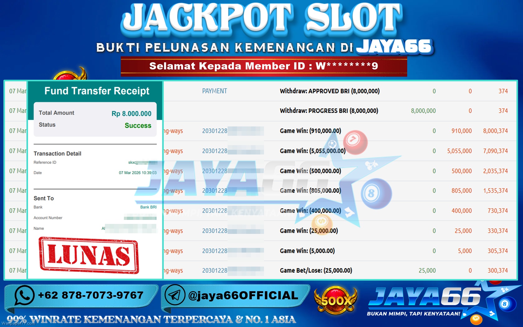 JAYA66 – BUKTI KEMENANGAN SLOT MAHJONG WAYS Rp. 8,000,000,- LUNAS