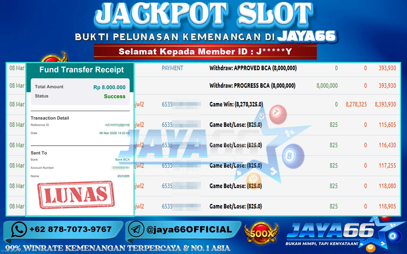 JAYA66 – BUKTI KEMENANGAN SLOT MUMMY’S JEWELS 100 Rp. 8,000,000,- LUNAS
