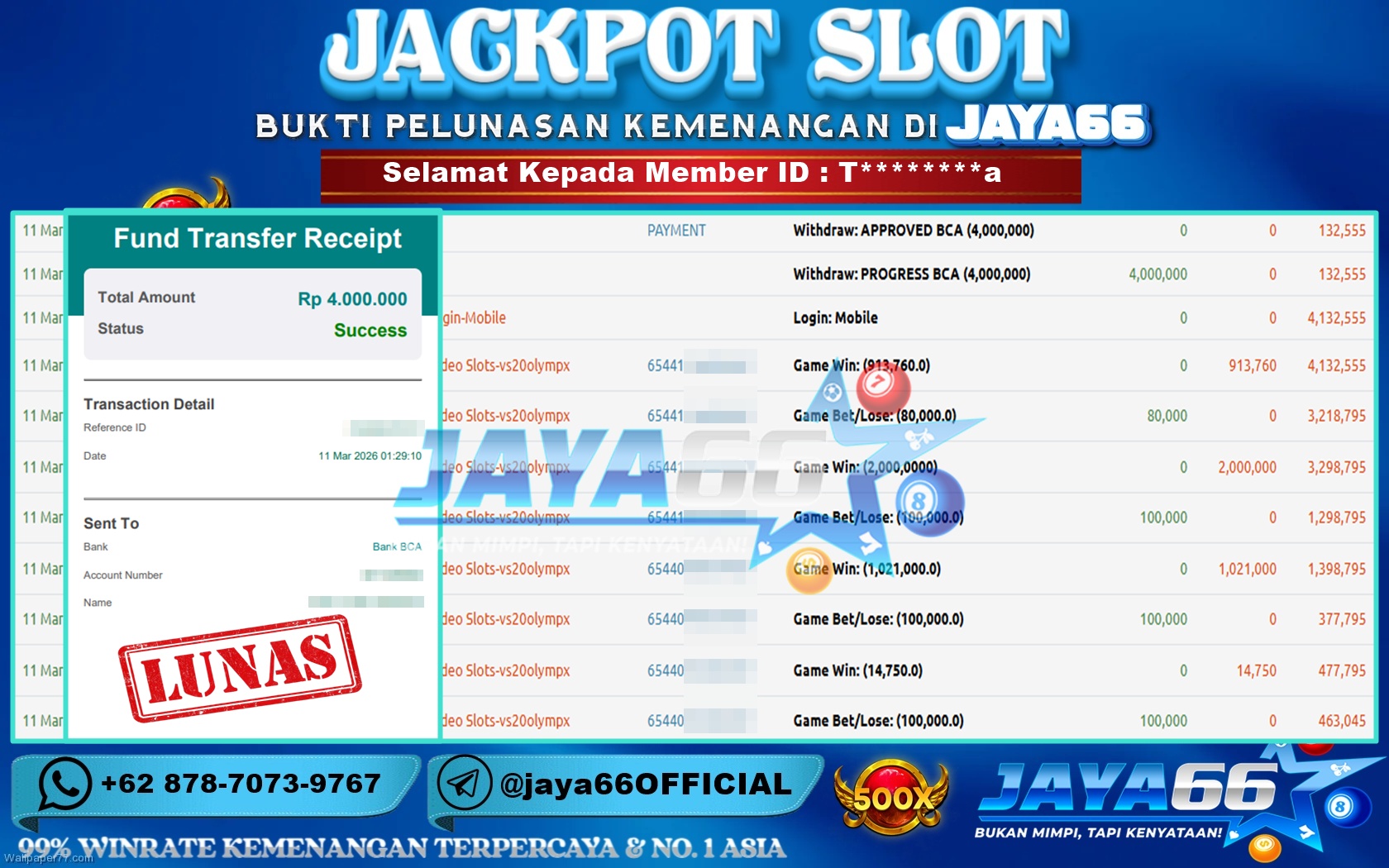JAYA66 – BUKTI KEMENANGAN SLOT GATES OF OLYMPUS 1000 Rp. 4,000,000,- LUNAS
