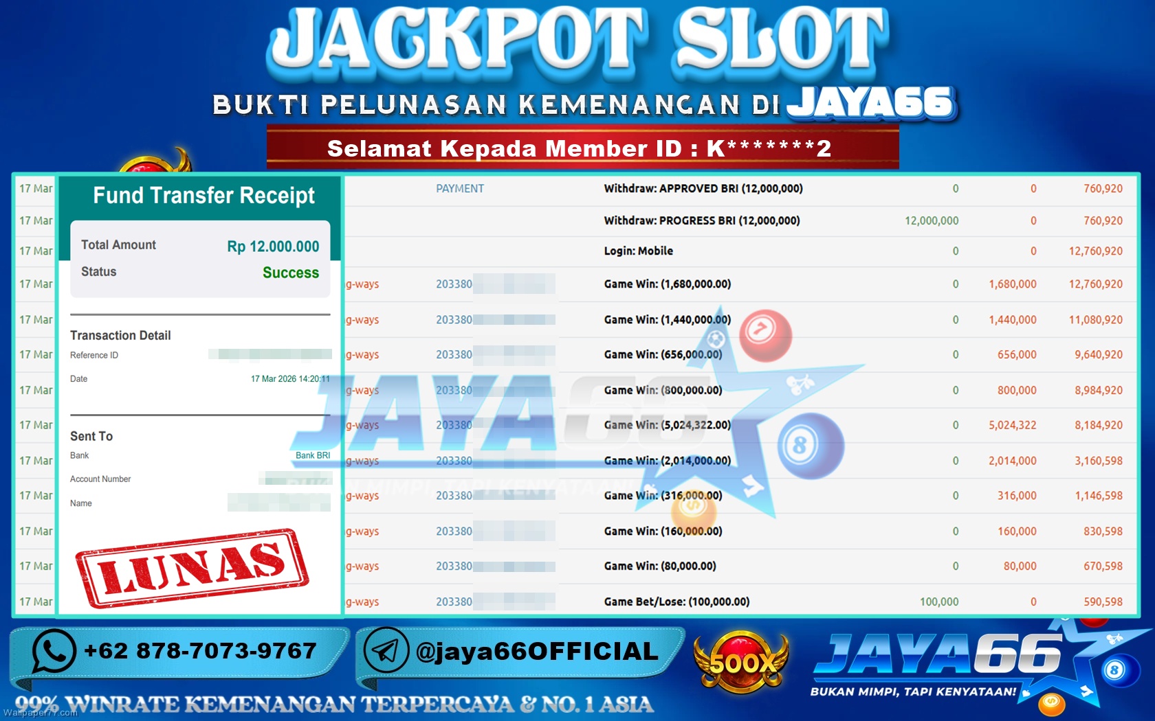 JAYA66 – BUKTI KEMENANGAN SLOT MAHJONG WAYS Rp. 12,000,000,- LUNAS