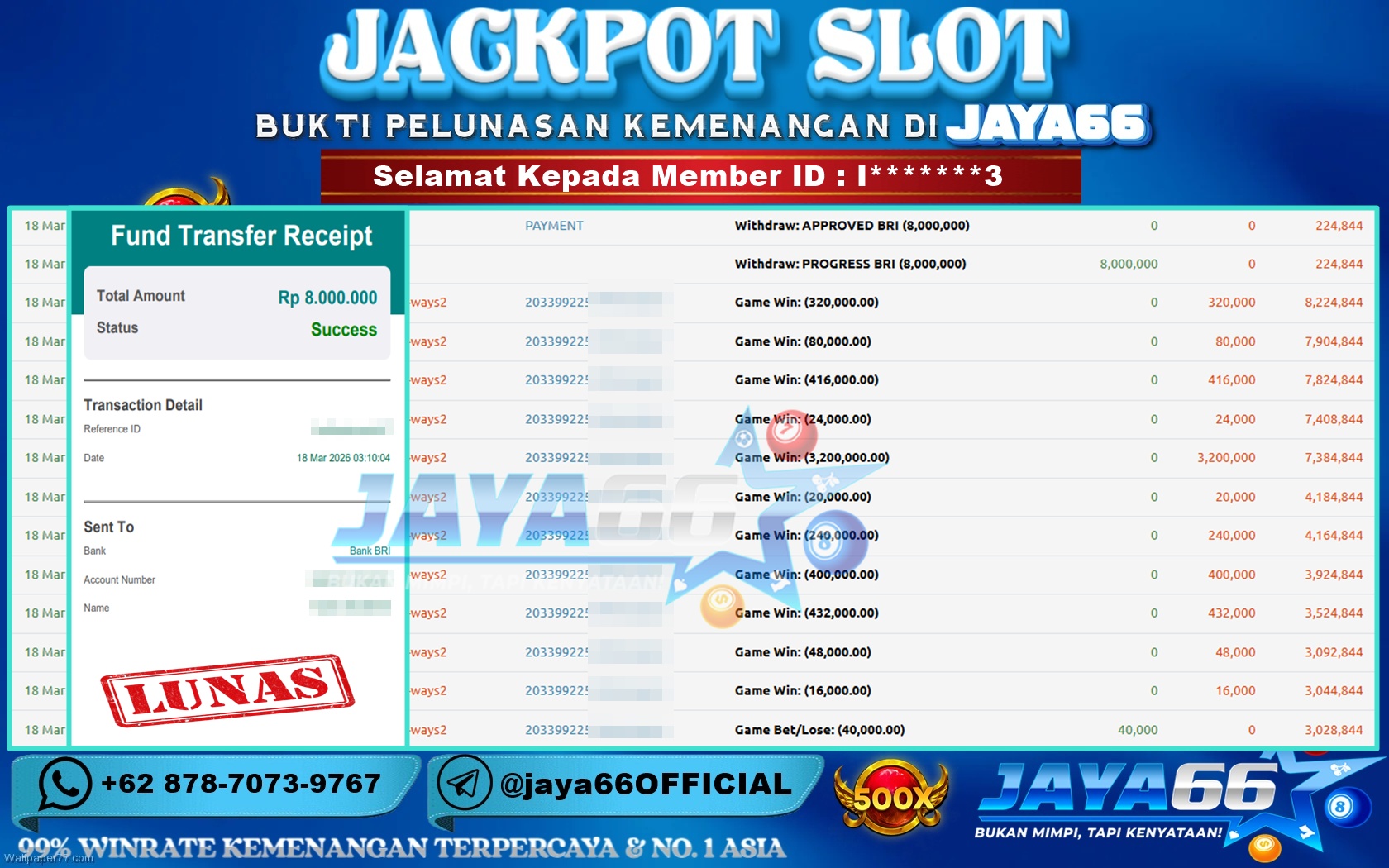 JAYA66 – BUKTI KEMENANGAN SLOT MAHJONG WAYS 2 Rp. 8,000,000,- LUNAS