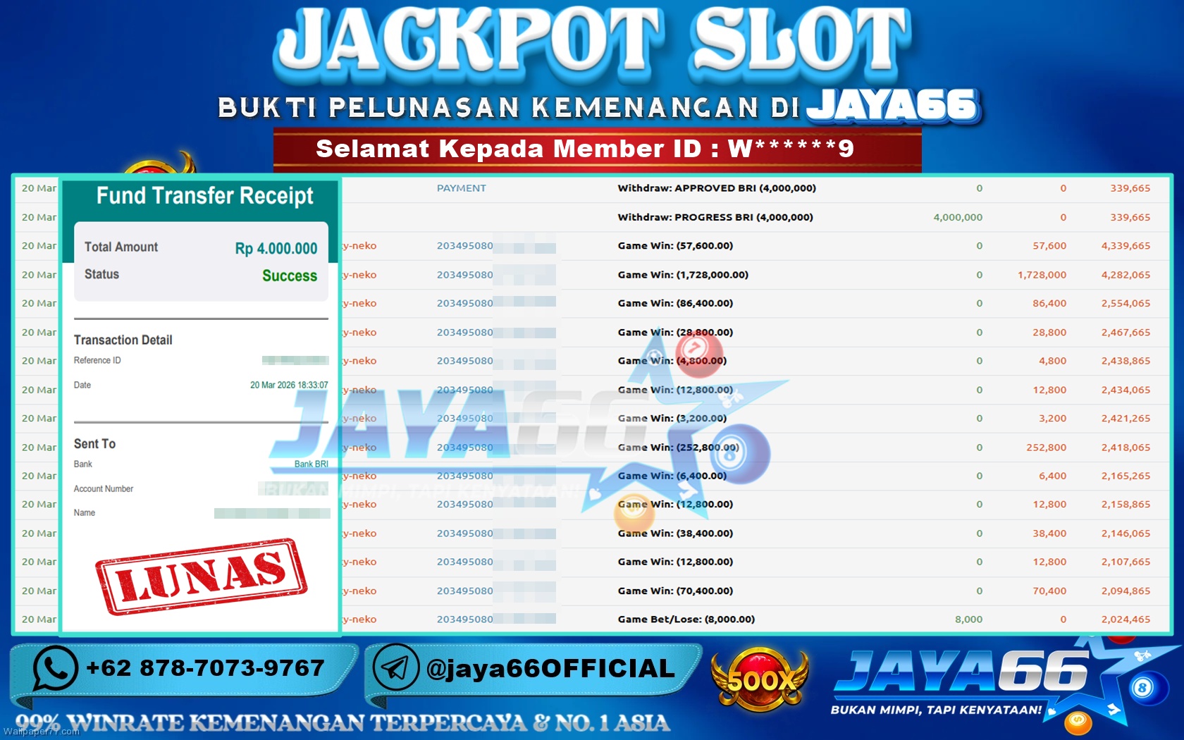 JAYA66 – BUKTI KEMENANGAN SLOT LUCKY NEKO Rp. 4,000,000,- LUNAS