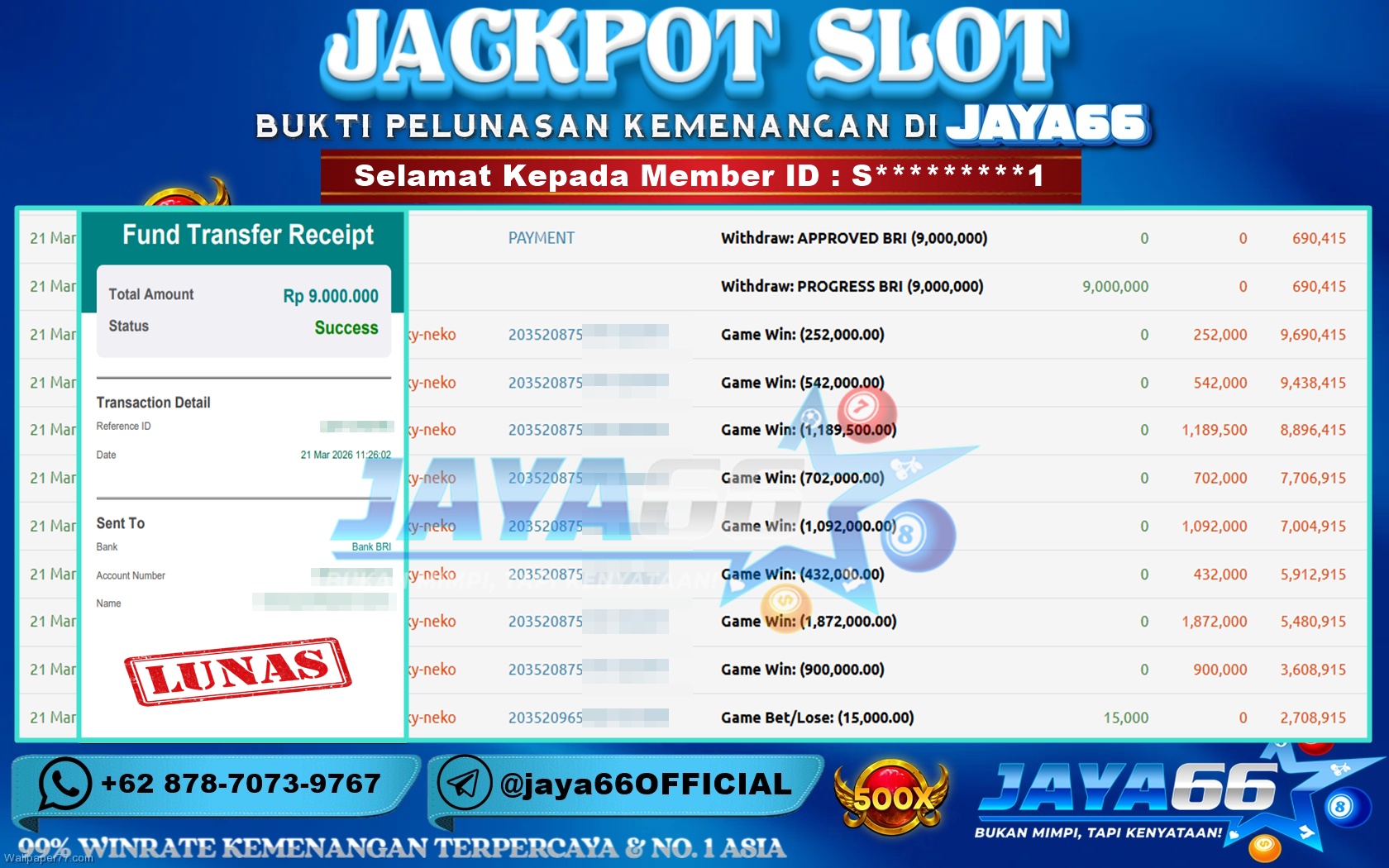 JAYA66 – BUKTI KEMENANGAN SLOT LUCKY NEKO Rp. 9,000,000,- LUNAS