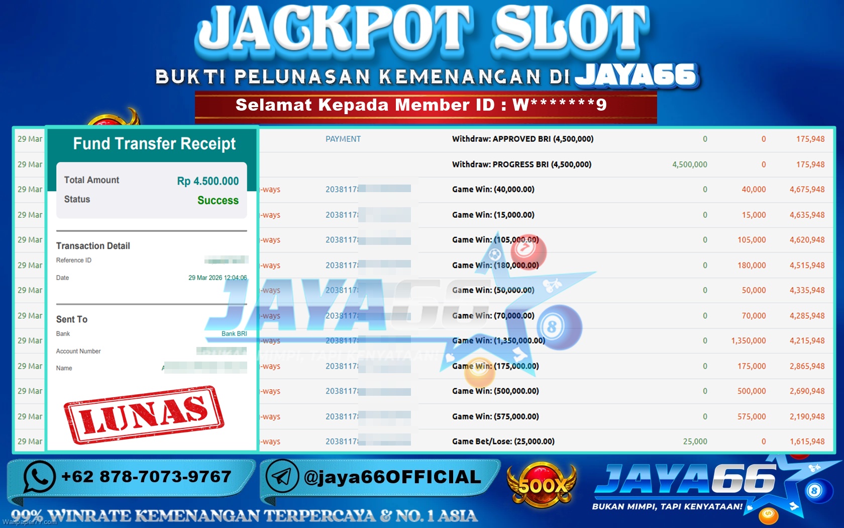 JAYA66 – BUKTI KEMENANGAN SLOT MAHJONG WAYS Rp. 4,500,000,- LUNAS