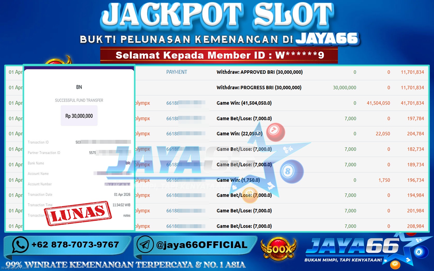 JAYA66 – BUKTI KEMENANGAN SLOT GATES OF OLYMPUS 1000 Rp. 30,000,000,- LUNAS