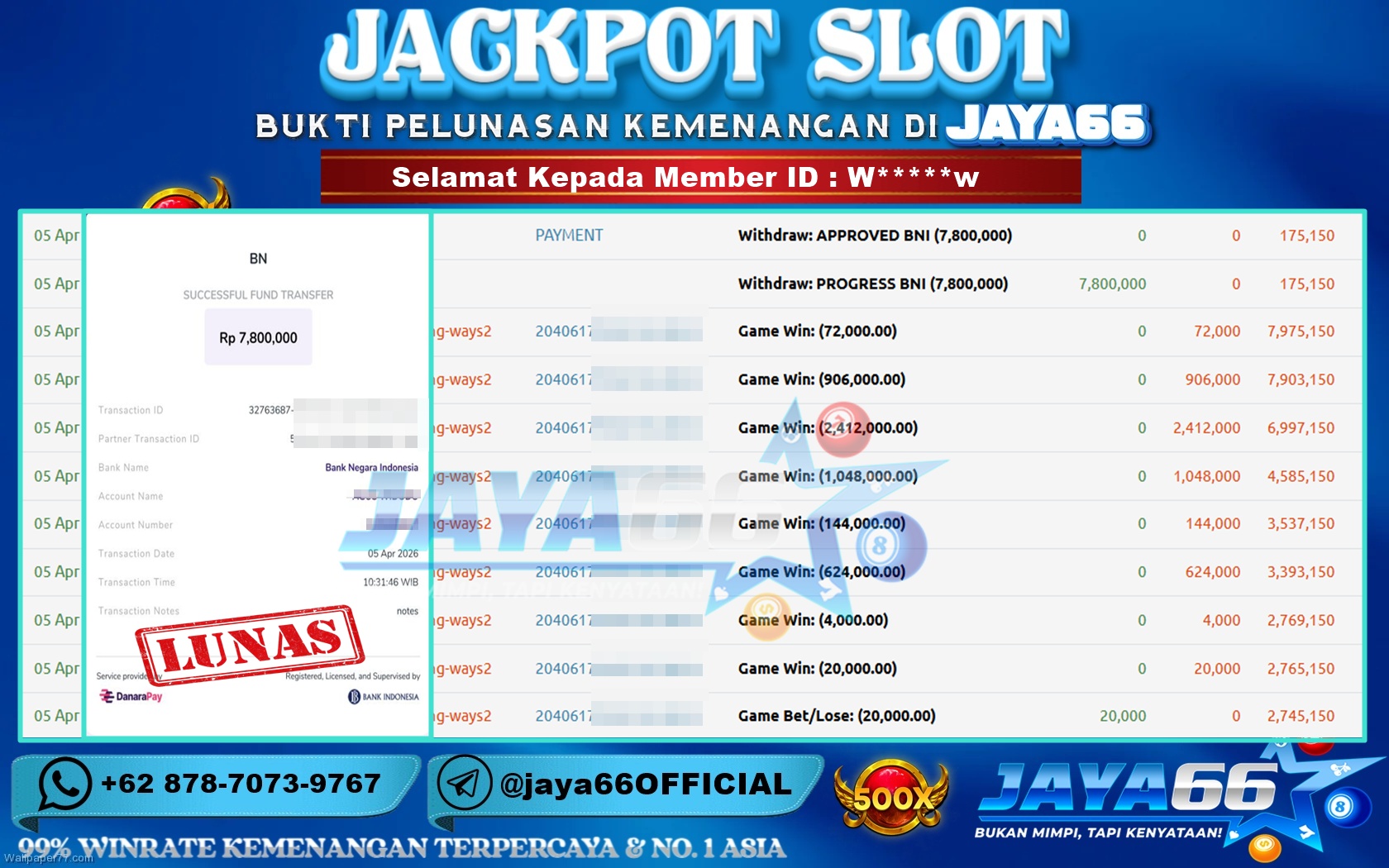 JAYA66 – BUKTI KEMENANGAN SLOT MAHJONG WAYS 2 Rp. 7,800,000,- LUNAS