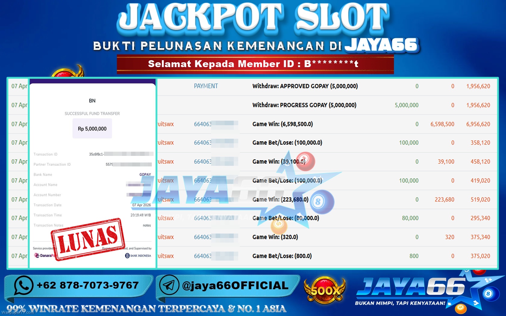 JAYA66 – BUKTI KEMENANGAN SLOT SWEET BONANZA 1000 Rp. 5,000,000,- LUNAS