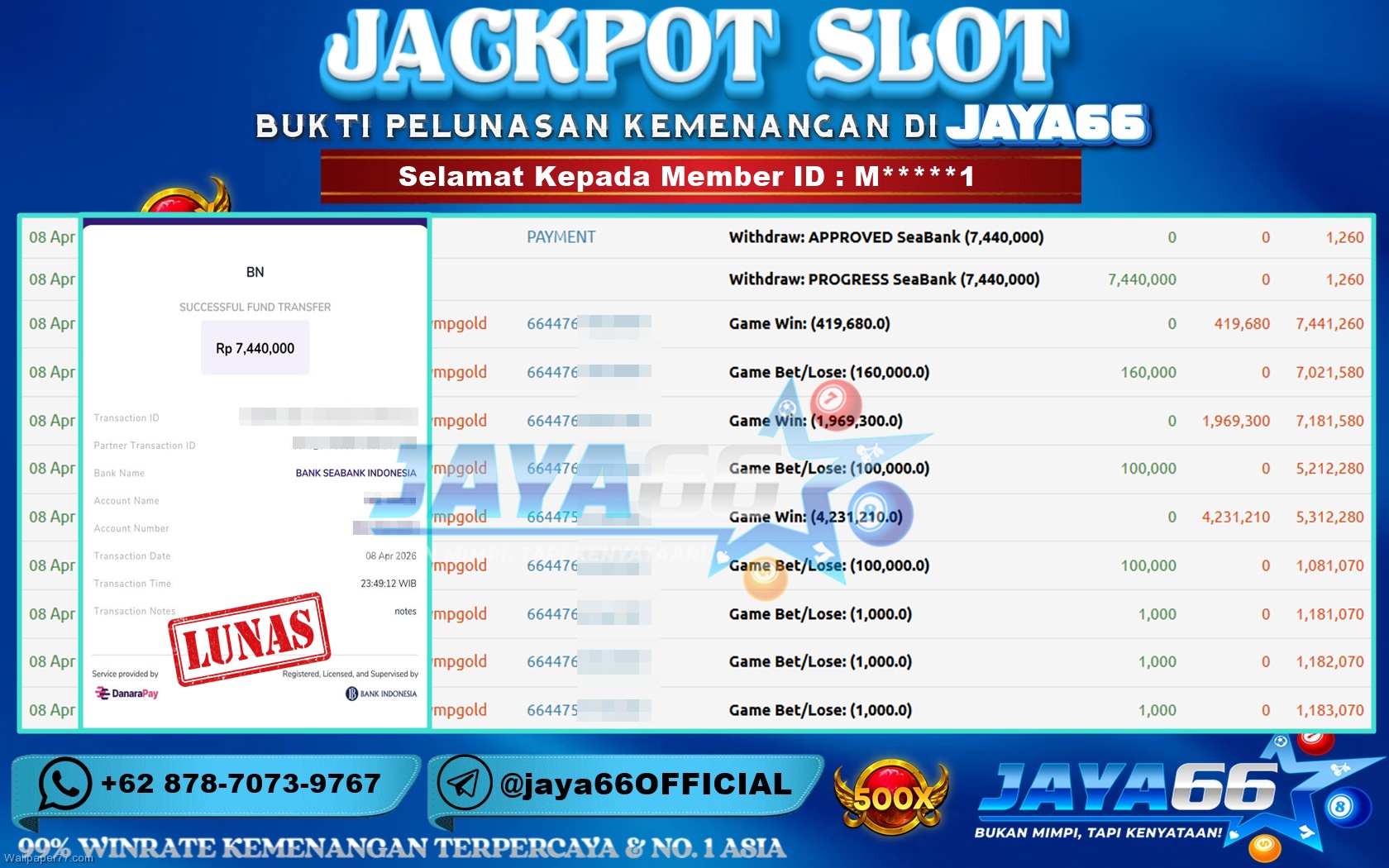 JAYA66 – BUKTI KEMENANGAN SLOT GATES OF OLYMPUS SUPERSCATTER Rp. 7,440,000,- LUNAS