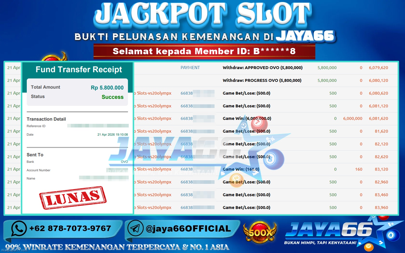 JAYA66 – BUKTI KEMENANGAN SLOT GATES OF OLYMPUS 1000 Rp 5.800.000 LUNAS!