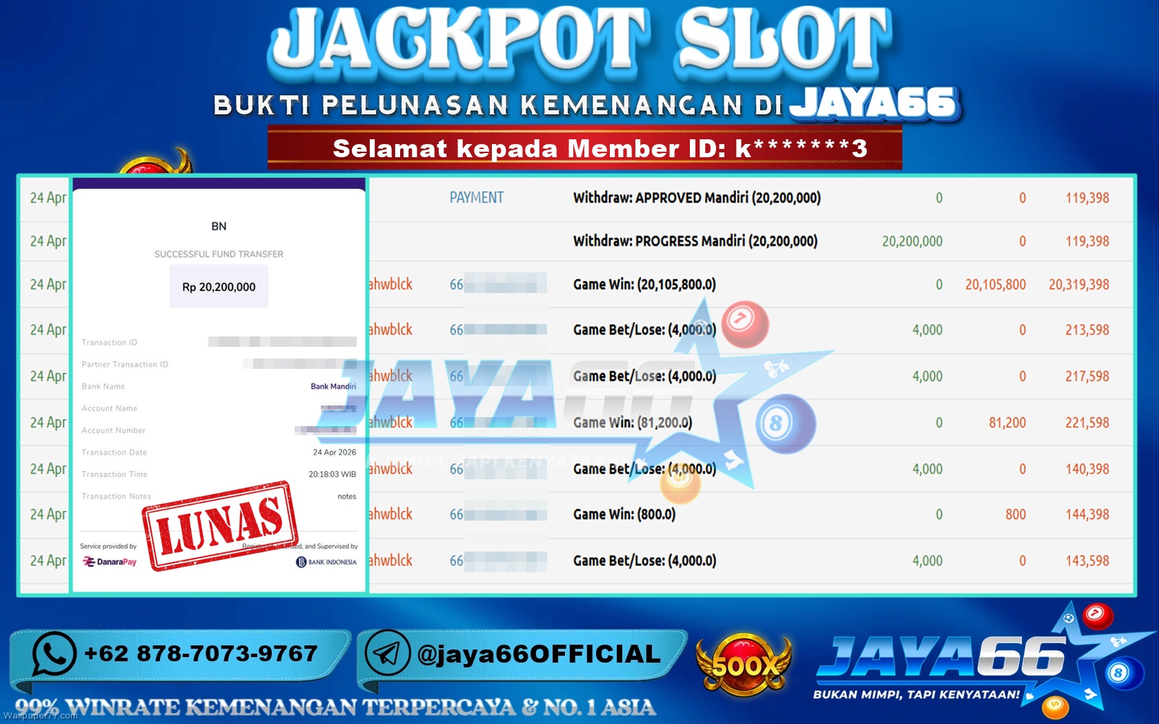 JAYA66 – BUKTI KEMENANGAN SLOT MAHJONG WIN 3 – BLACK SCATTER Rp 20,200,000 LUNAS!