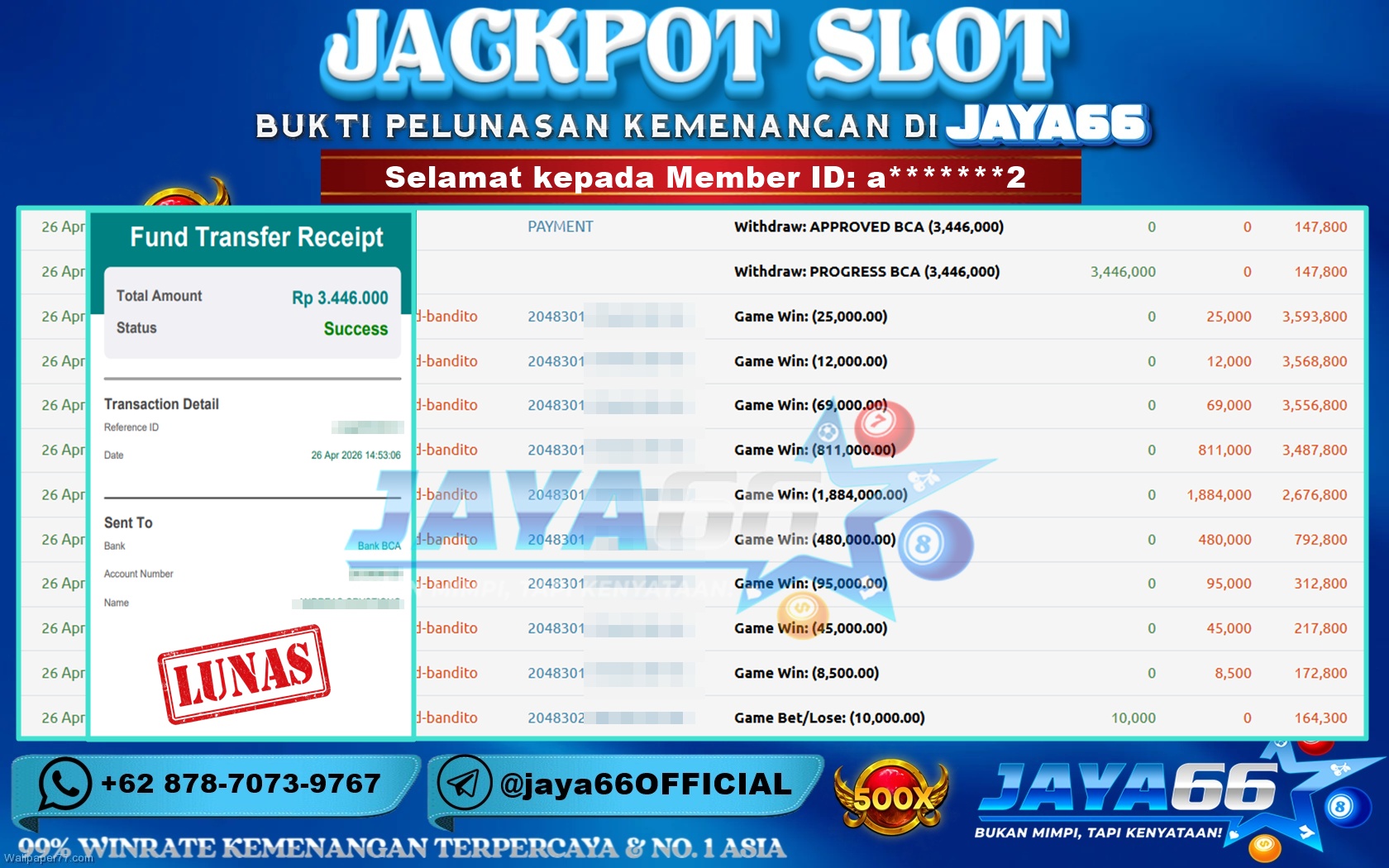 JAYA66 – BUKTI KEMENANGAN SLOT WILD BANDITO Rp 3,446,000 LUNAS!