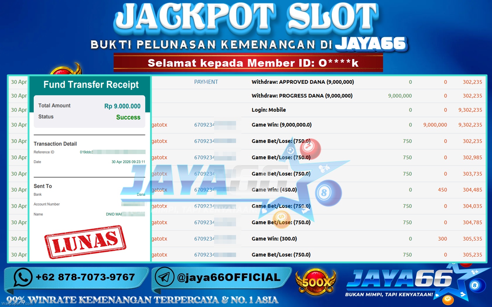JAYA66 – BUKTI KEMENANGAN SLOT GATES OF GATOTKACA 1000 Rp 9,000,000 LUNAS!
