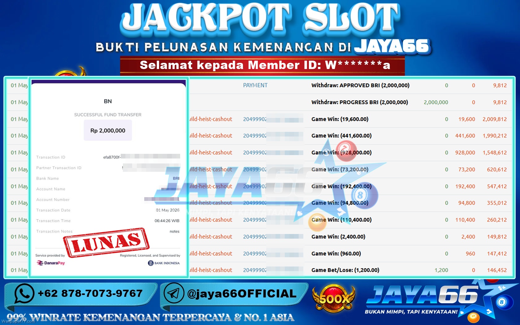 JAYA66 – BUKTI KEMENANGAN SLOT WILD HEIST CASHOUT Rp 2,000,000 LUNAS!