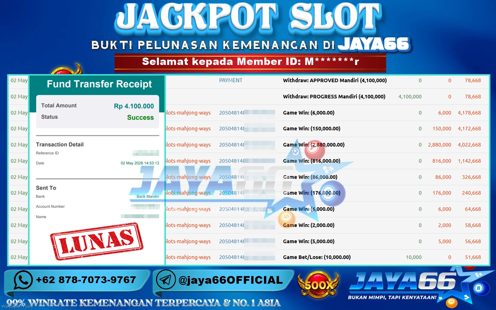 JAYA66 – BUKTI KEMENANGAN SLOT MAHJONG WAYS Rp 4,100,000 LUNAS!