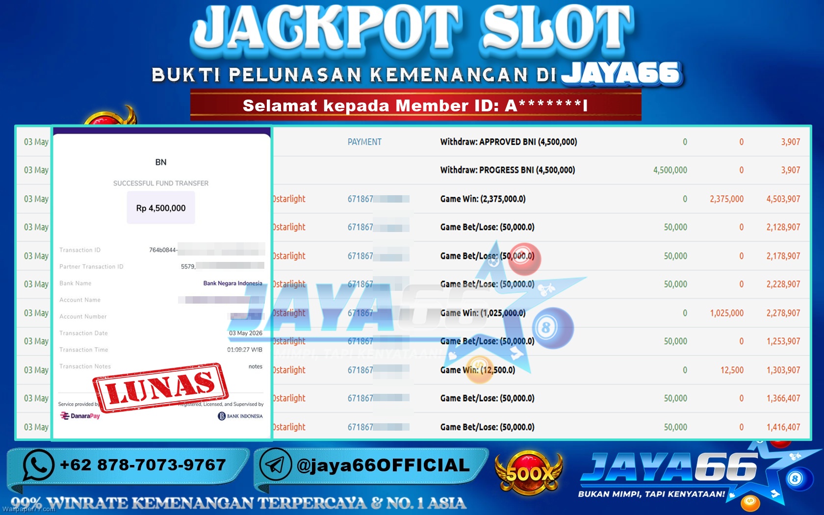 JAYA66 – BUKTI KEMENANGAN SLOT STARLIGHT PRINCESS Rp 4,500,000 LUNAS!