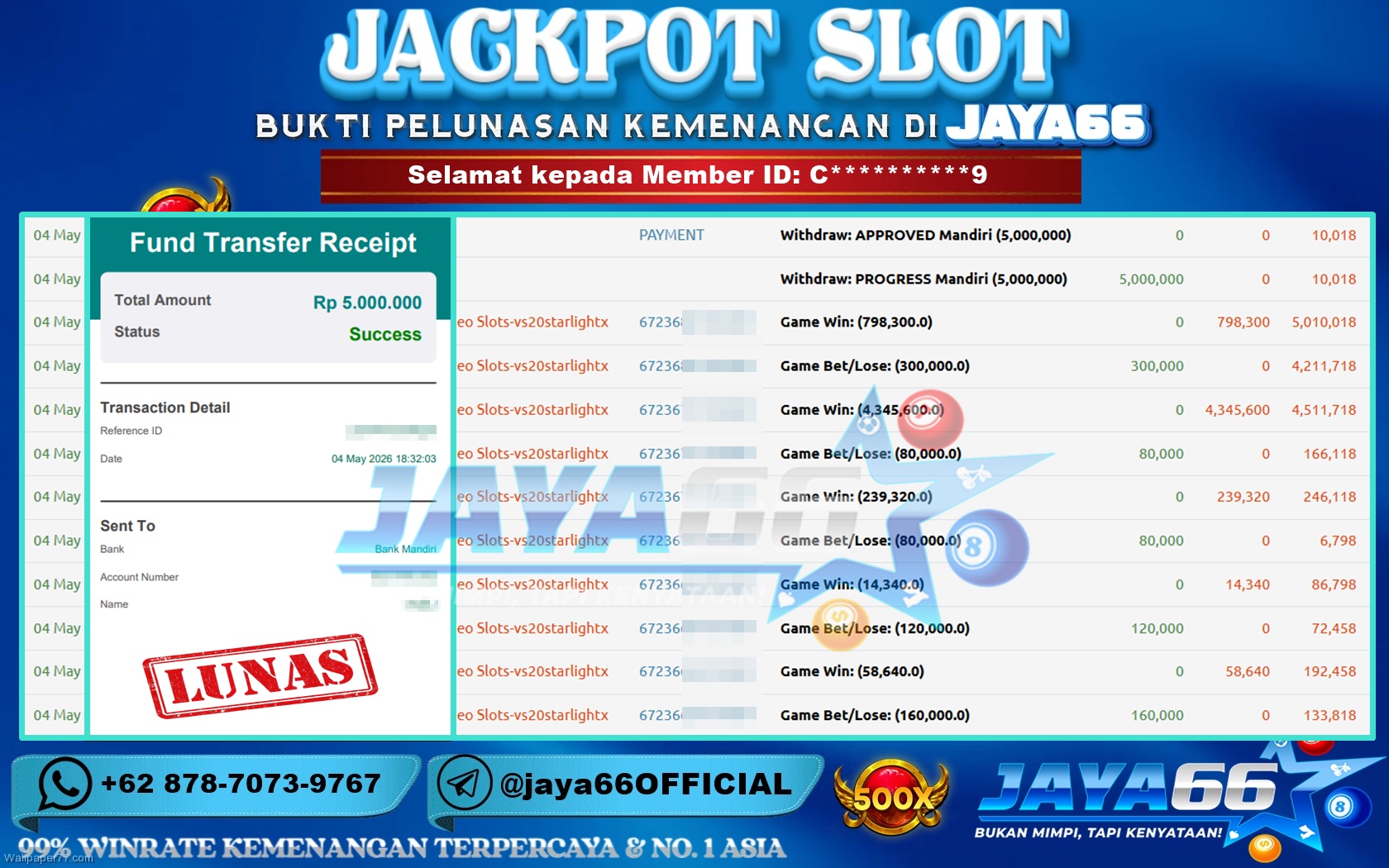 JAYA66 – BUKTI KEMENANGAN SLOT STARLIGHT PRINCESS 1000 Rp 5,000,000 LUNAS!