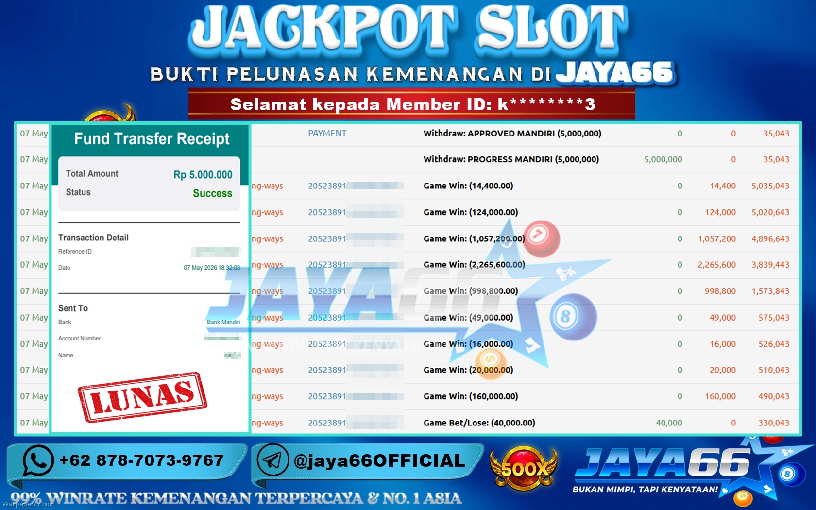 JAYA66 – BUKTI KEMENANGAN SLOT MAHJONG WAYS Rp 5,000,000 LUNAS!