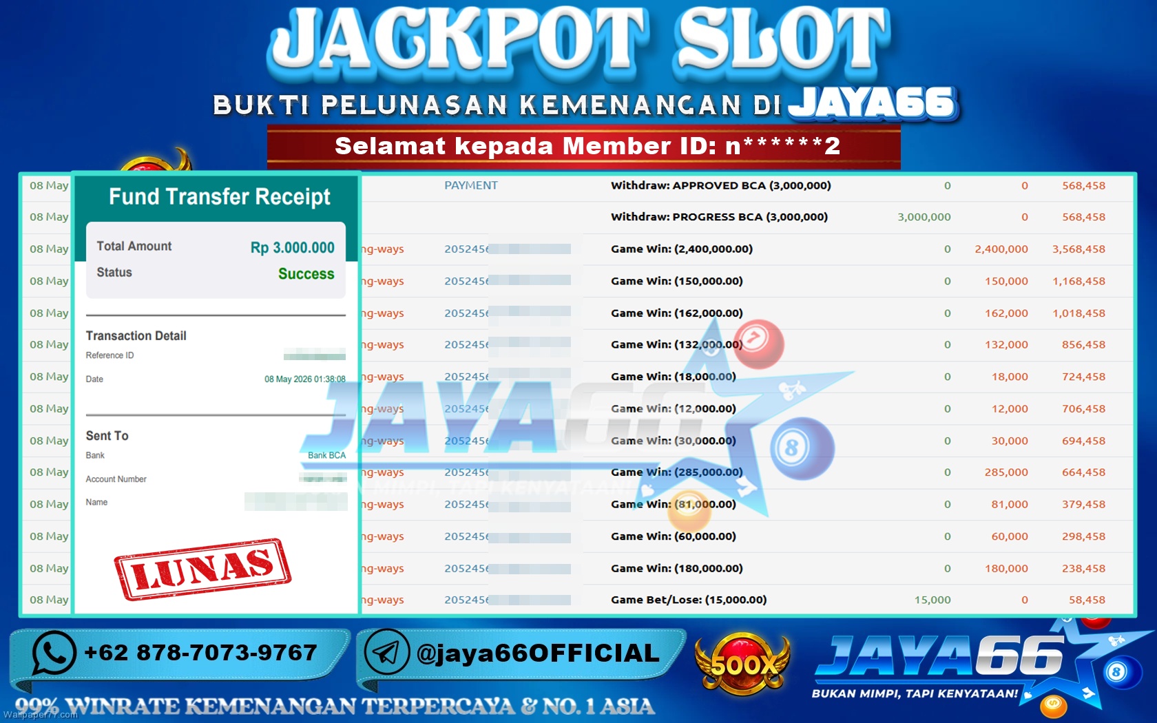 JAYA66 – BUKTI KEMENANGAN SLOT MAHJONG WAYS Rp 3,000,000 LUNAS!