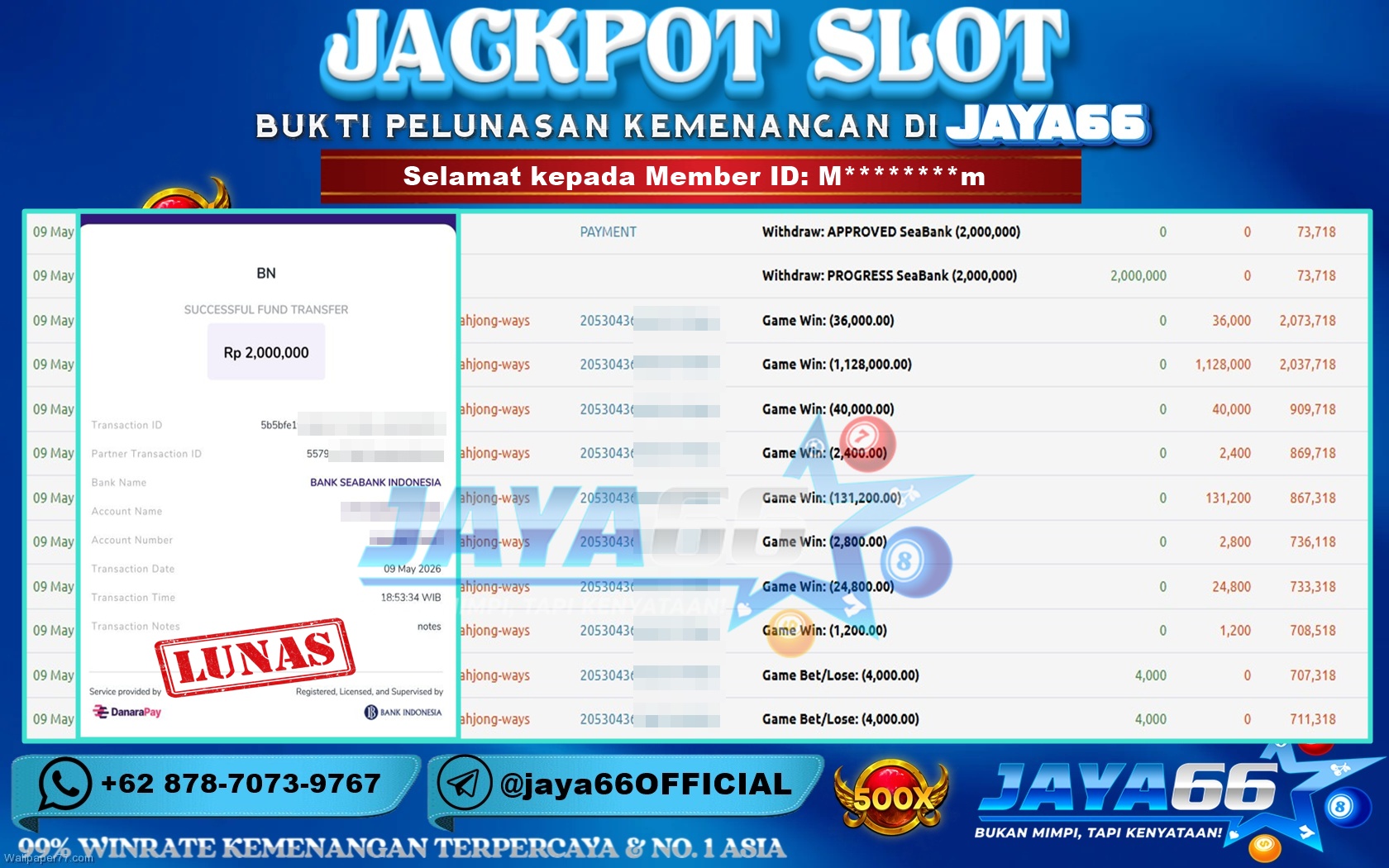 JAYA66 – BUKTI KEMENANGAN SLOT MAHJONG WAYS Rp 2,000,000 LUNAS!
