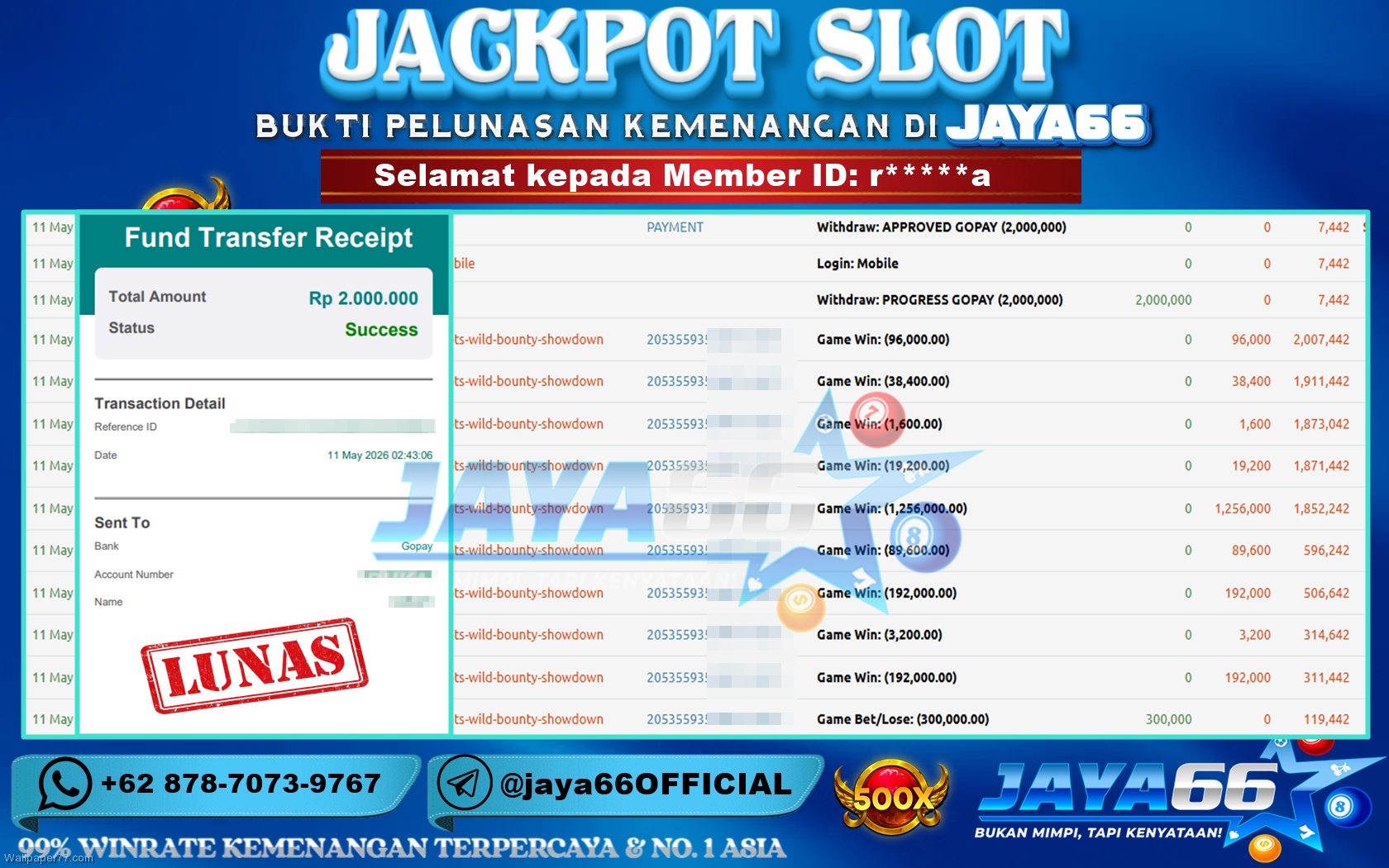 JAYA66 – BUKTI KEMENANGAN SLOT WILD BOUNTY SHOWDOWN Rp 2,000,000 LUNAS!