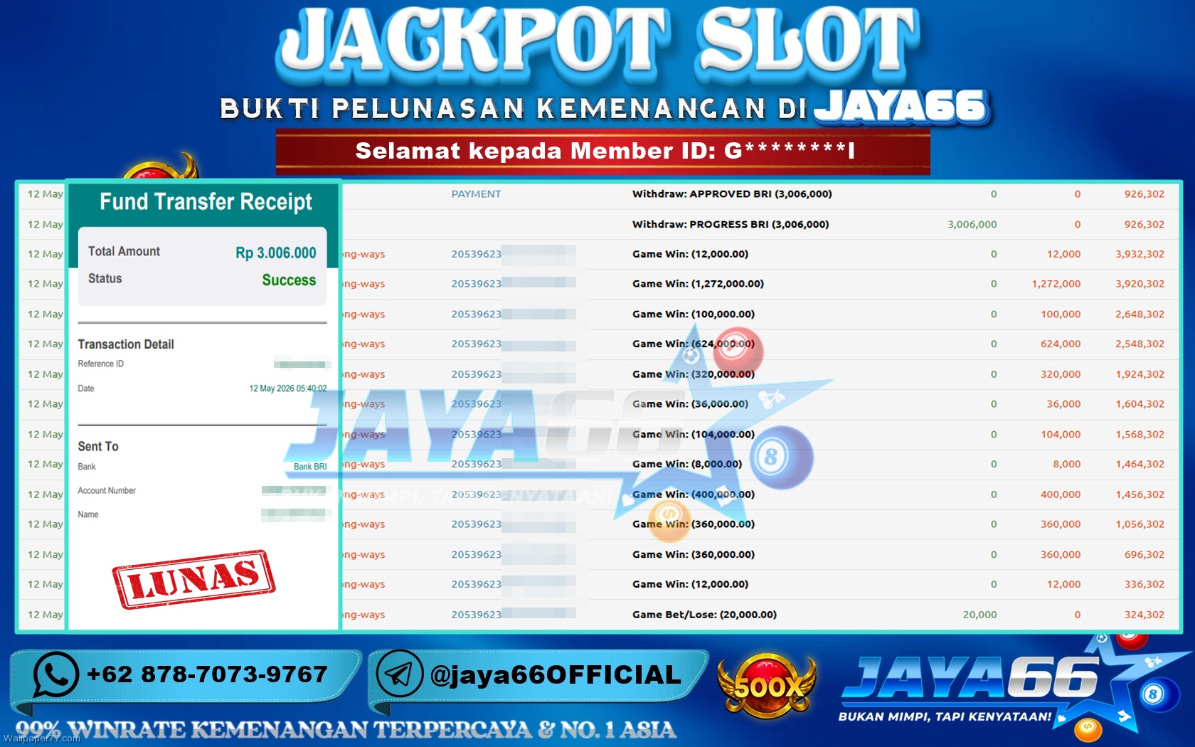 JAYA66 – BUKTI KEMENANGAN SLOT MAHJONG WAYS Rp 3,006,000 LUNAS!