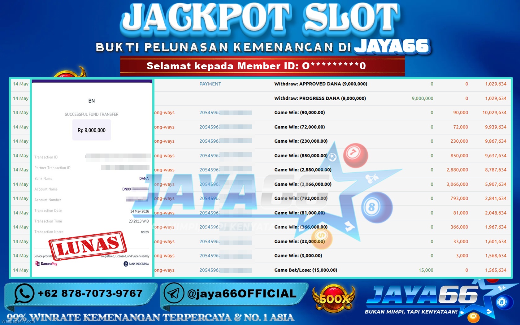JAYA66 – BUKTI KEMENANGAN SLOT MAHJONG WAYS Rp 9,000,000 LUNAS!