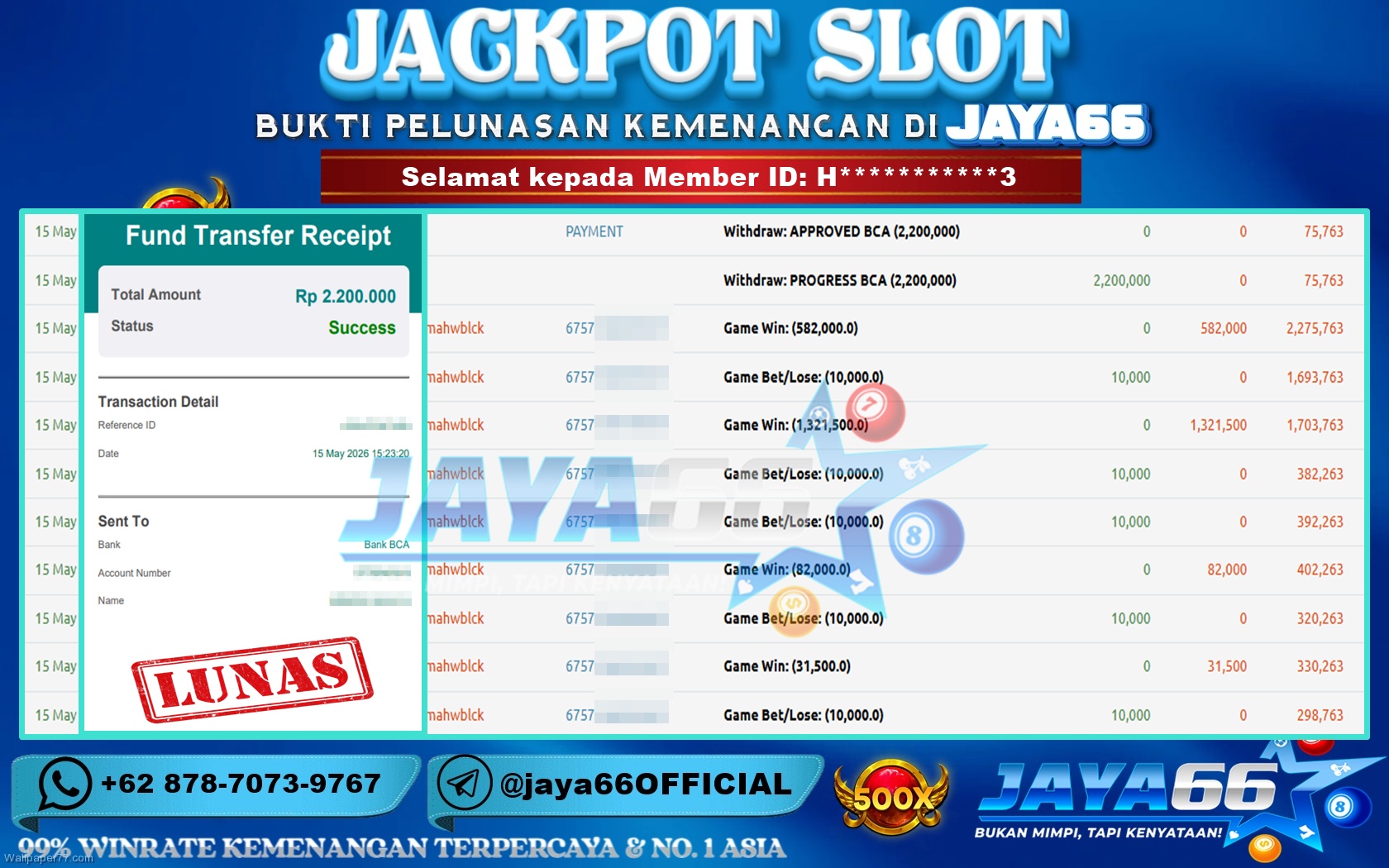 JAYA66 – BUKTI KEMENANGAN SLOT MAHJONG WINS 3 – BLACK SCATTER Rp 2,200,000 LUNAS!