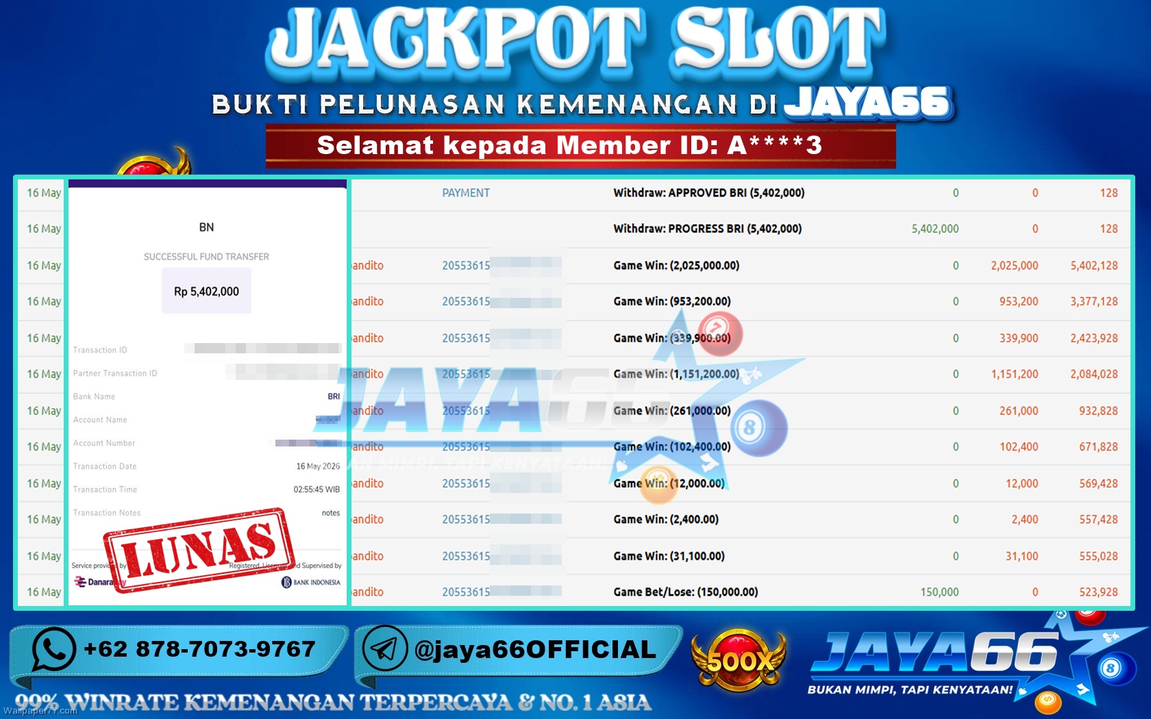 JAYA66 – BUKTI KEMENANGAN SLOT WILD BANDITO Rp 5,402,000 LUNAS!