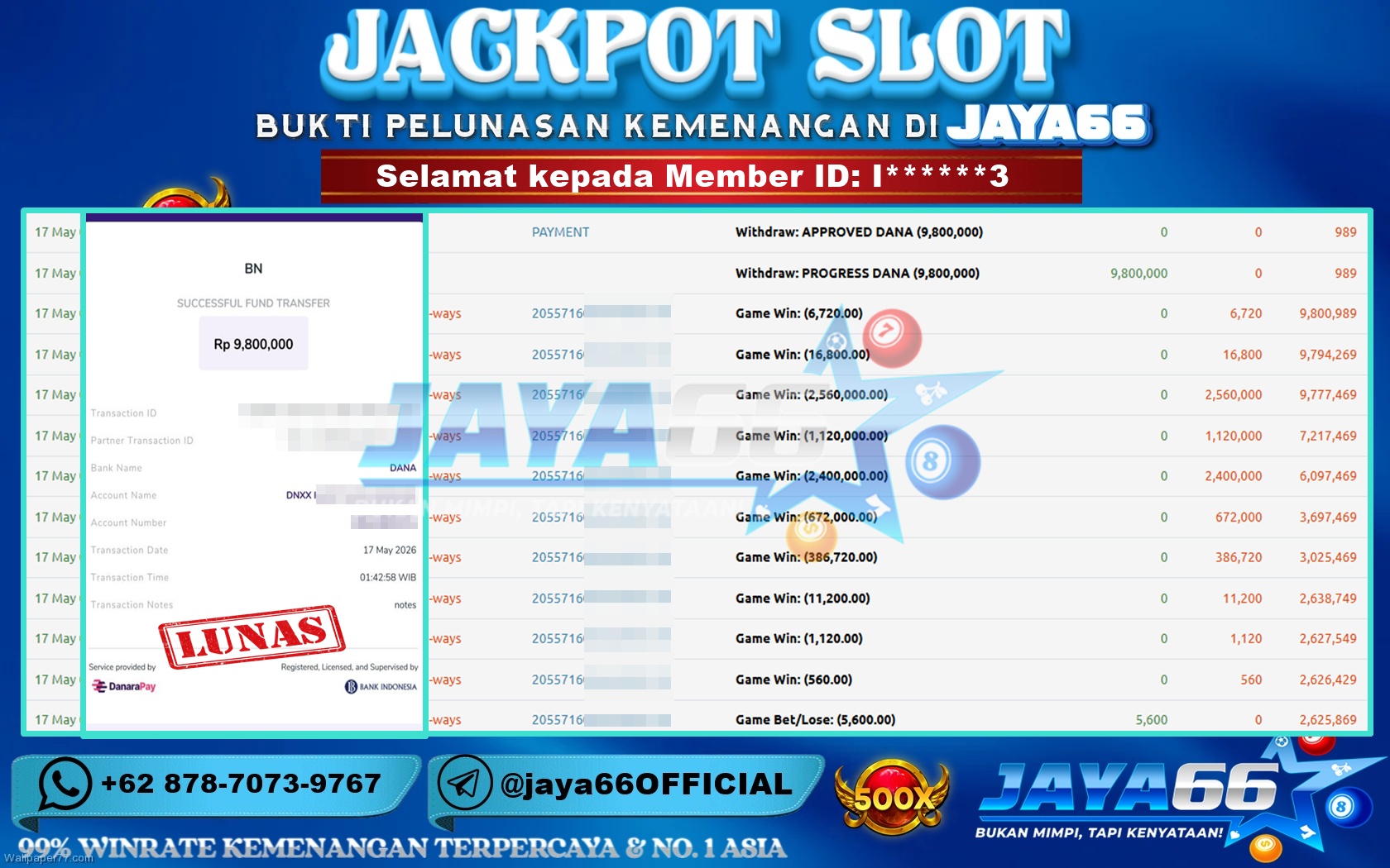 JAYA66 – BUKTI KEMENANGAN SLOT MAHJONG WAYS Rp 9,800,000 LUNAS!