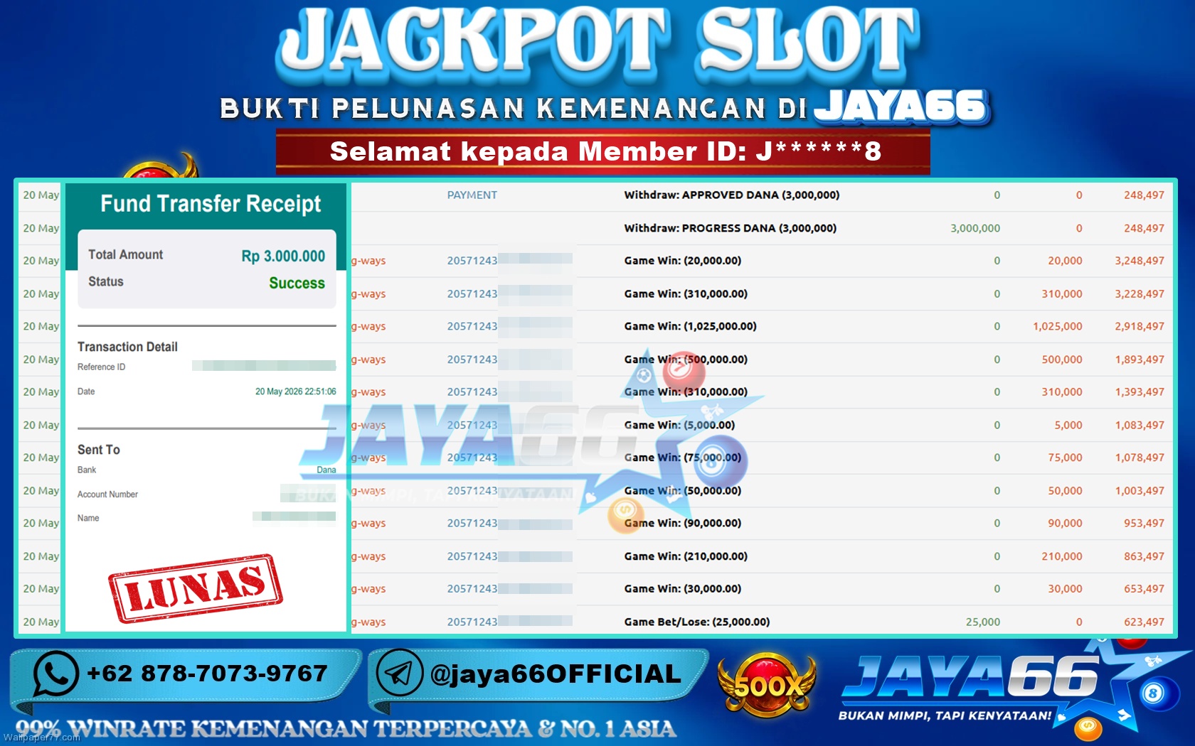 JAYA66 – BUKTI KEMENANGAN SLOT MAHJONG WAYS Rp 3,000,000 LUNAS!