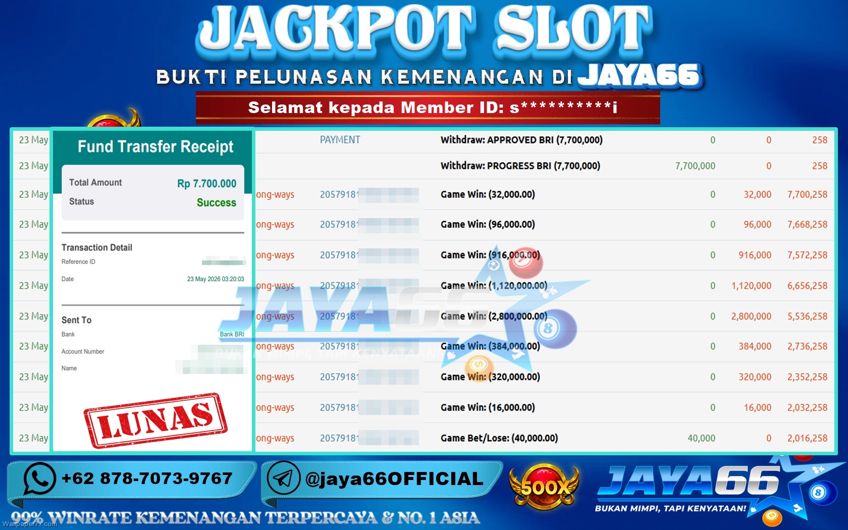 JAYA66 – BUKTI KEMENANGAN SLOT MAHJONG WAYS Rp 7,700,000 LUNAS!