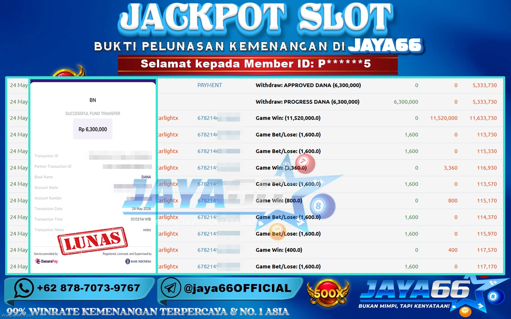 JAYA66 – BUKTI KEMENANGAN SLOT STARLIGHT PRINCESS 1000 Rp 6,300,000 LUNAS!