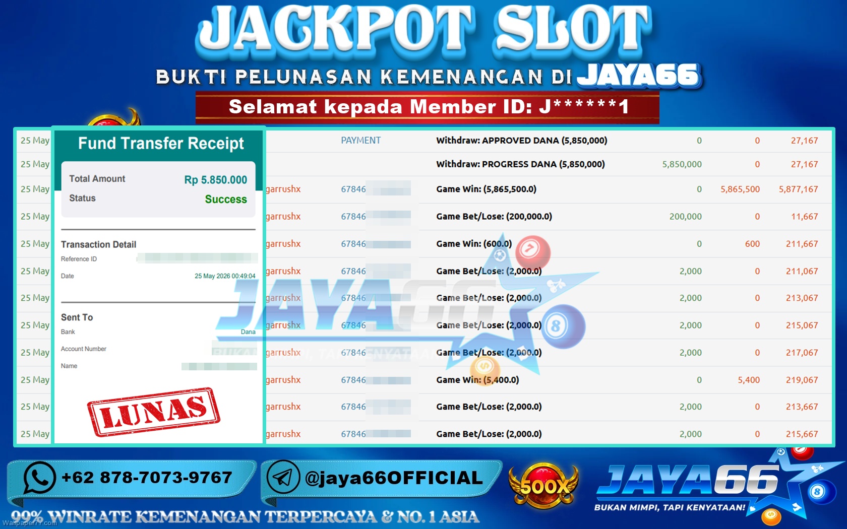 JAYA66 – BUKTI KEMENANGAN SLOT SUGAR RUSH 1000 Rp 5,850,000 LUNAS!