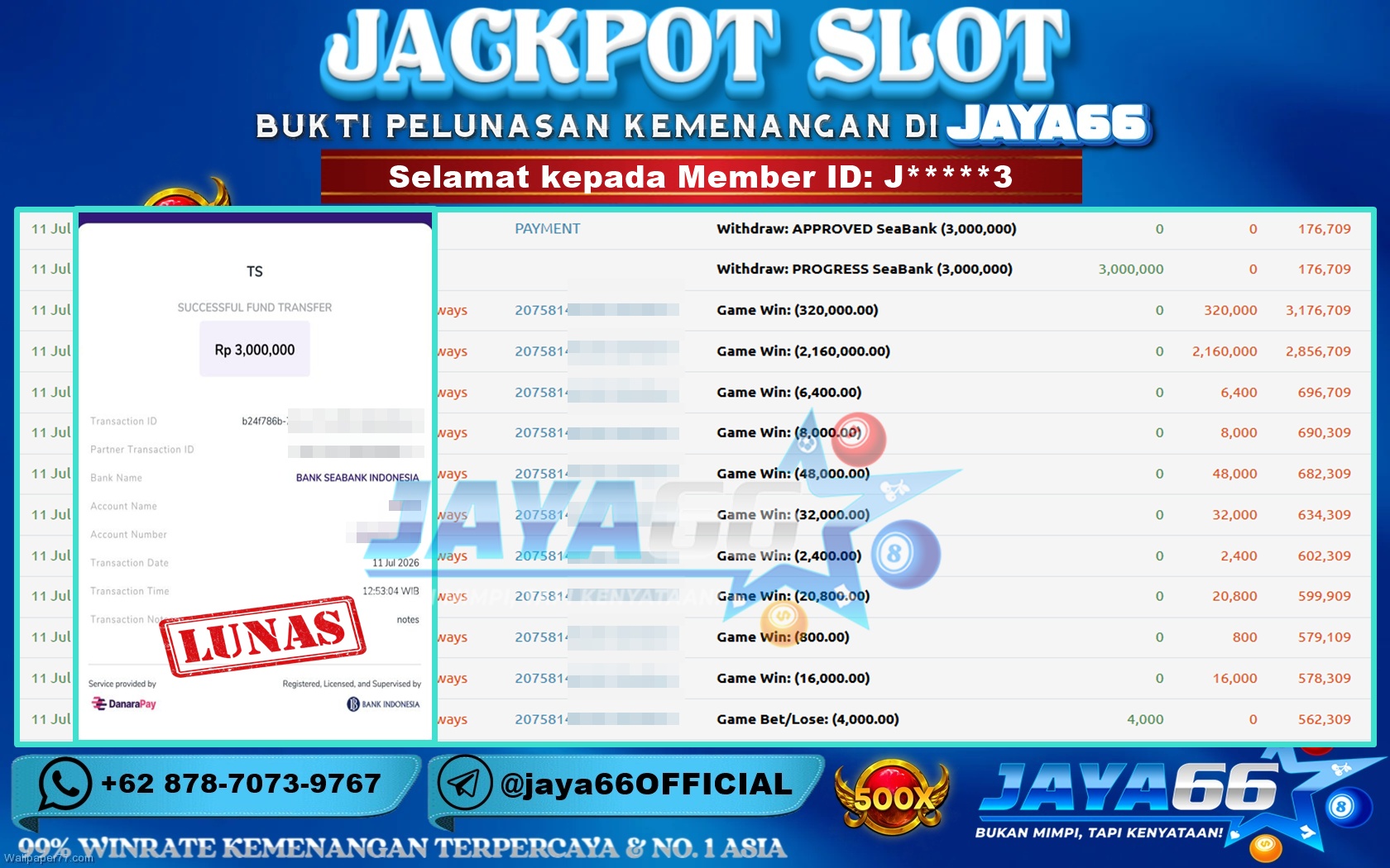 JAYA66 – BUKTI KEMENANGAN SLOT MAHJONG WAYS Rp. 3,000,000 LUNAS!