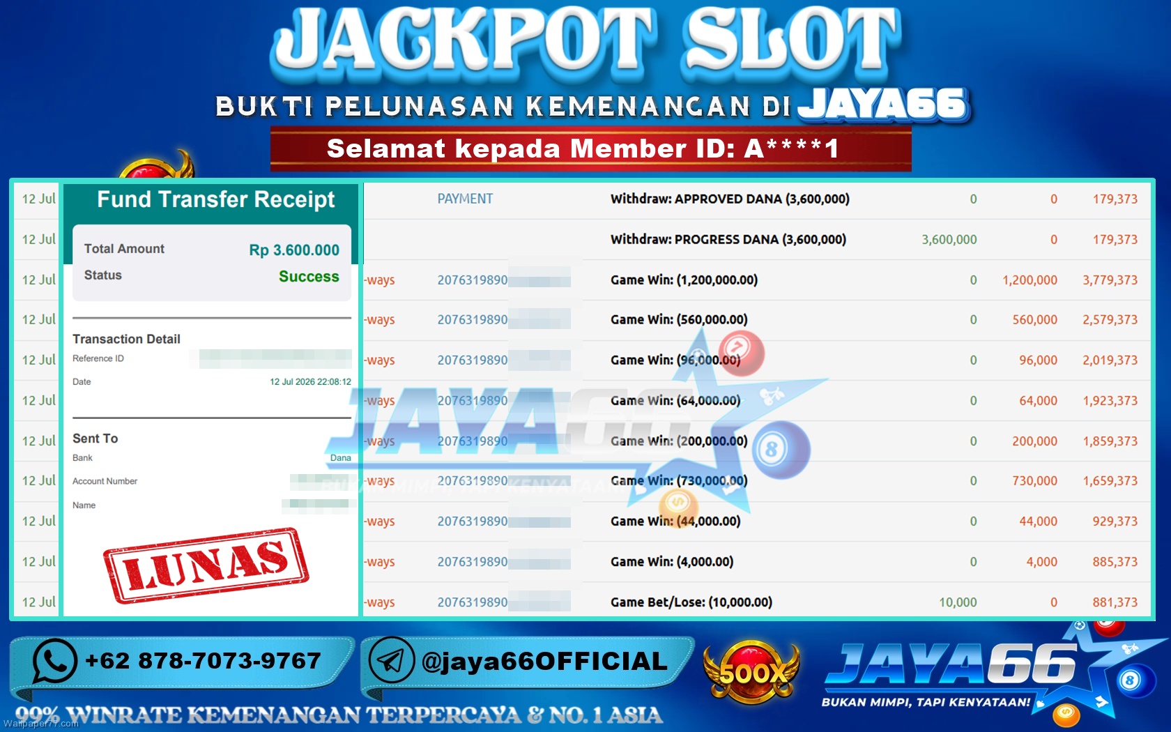 JAYA66 – BUKTI KEMENANGAN SLOT MAHJONG WAYS Rp. 3,600,000 LUNAS!