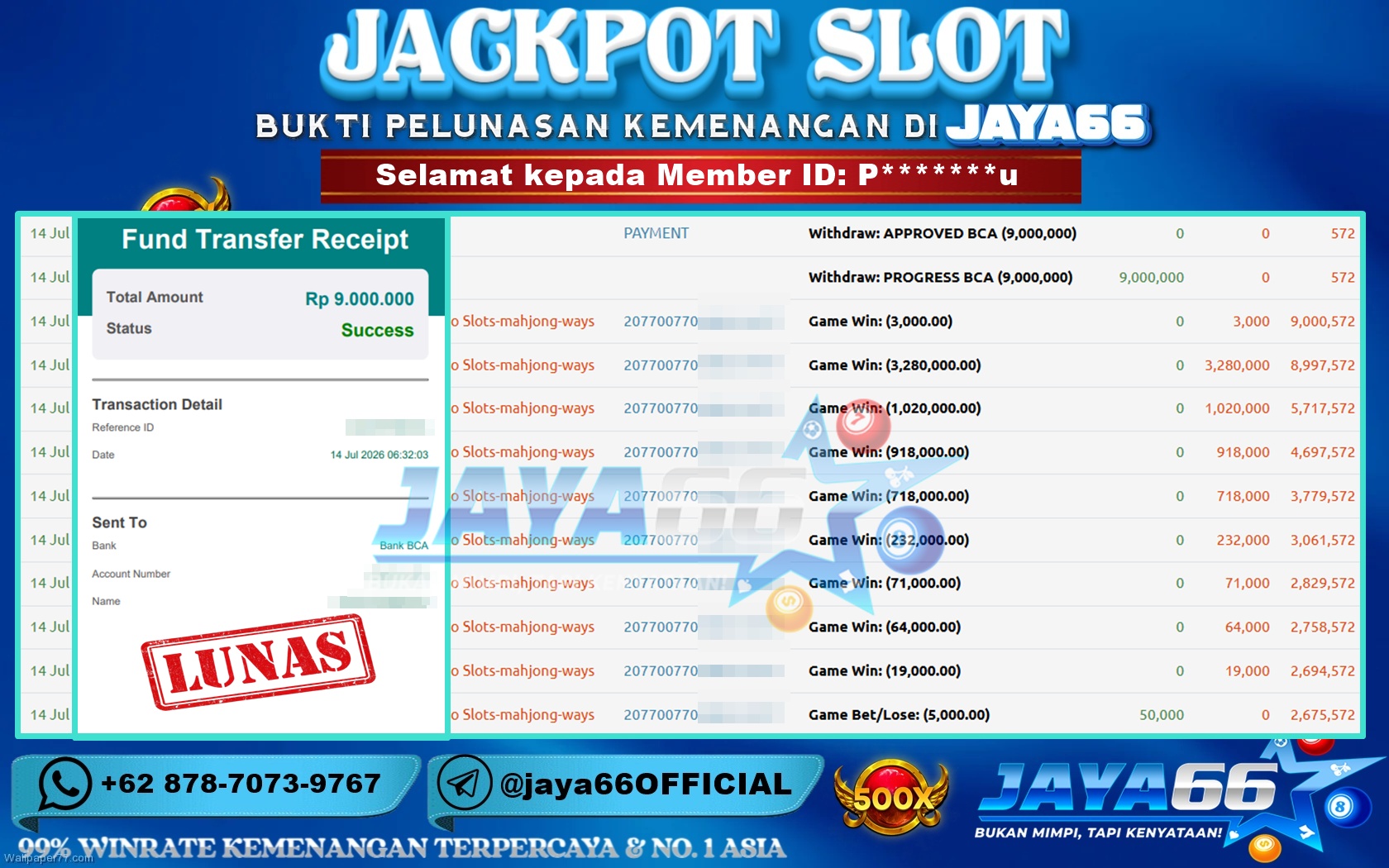 JAYA66 – BUKTI KEMENANGAN SLOT MAHJONG WAYS Rp. 9,000,000 LUNAS!