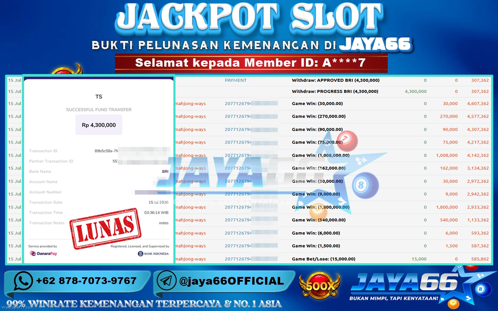 JAYA66 – BUKTI KEMENANGAN SLOT MAHJONG WAYS Rp. 4,300,000 LUNAS!