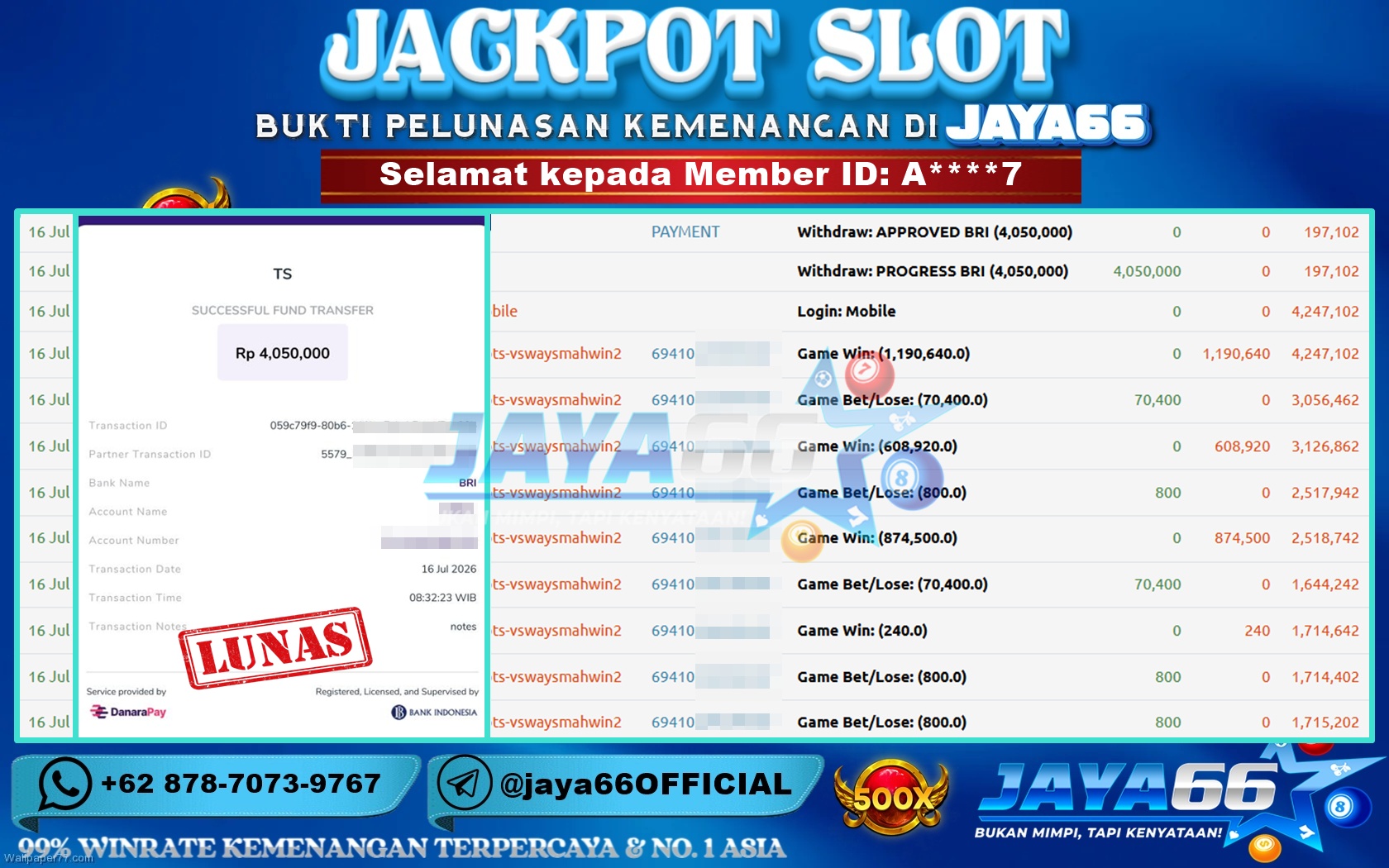 JAYA66 – BUKTI KEMENANGAN SLOT MAHJONG WINS 2 Rp. 4,050,000 LUNAS!