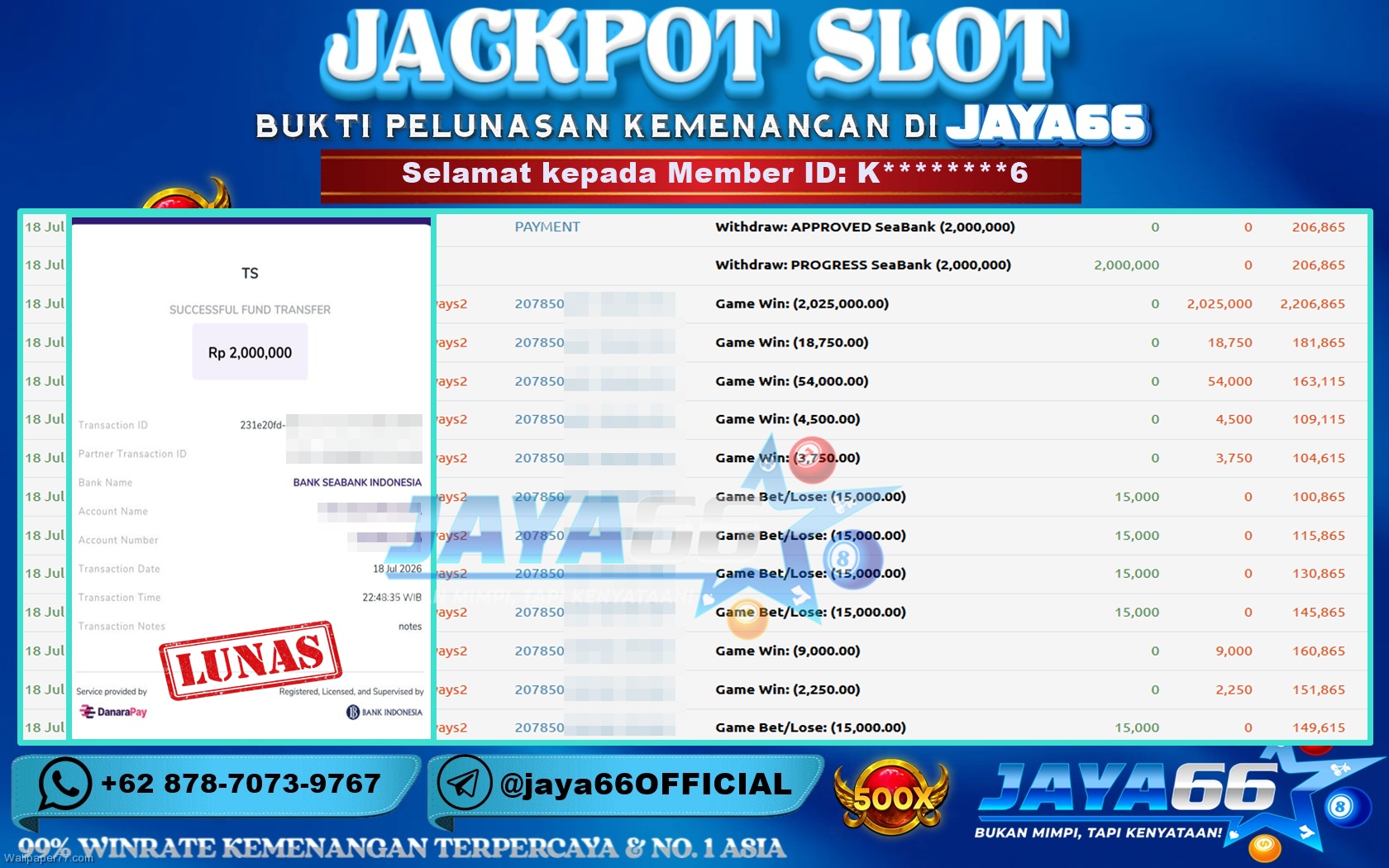 JAYA66 – BUKTI KEMENANGAN SLOT MAHJONG WAYS 2 Rp. 2,000,000 LUNAS!