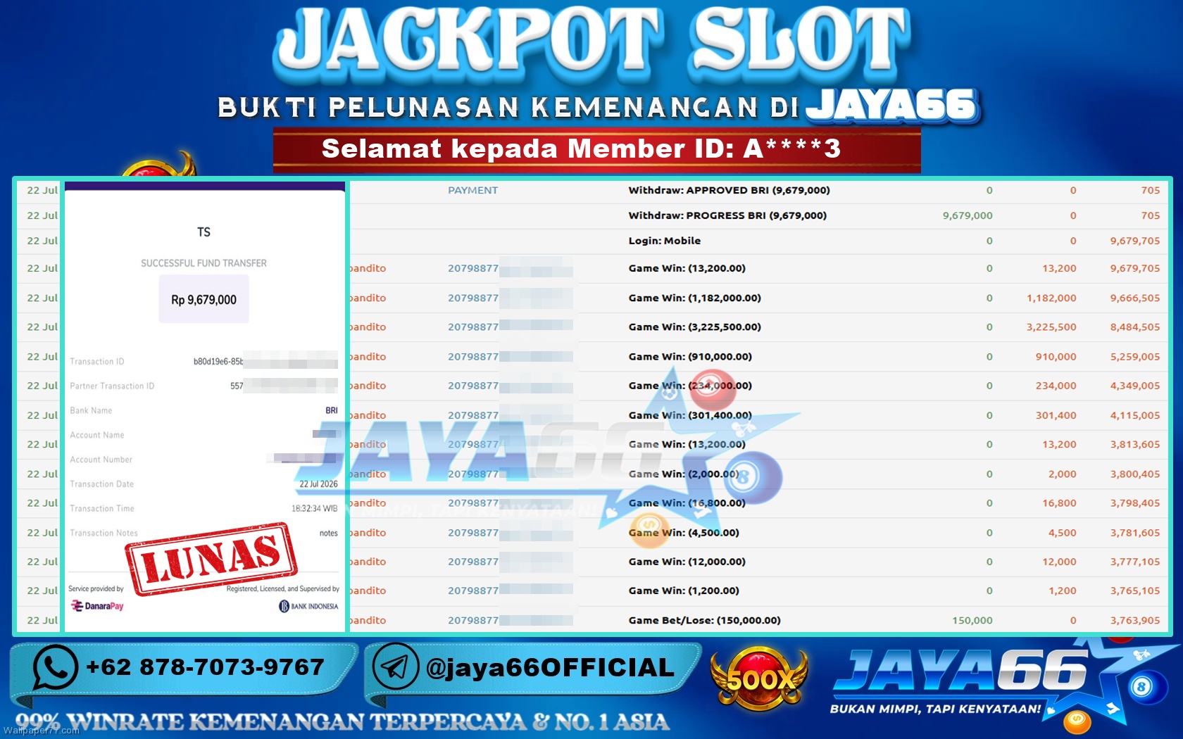 JAYA66 – BUKTI KEMENANGAN SLOT WILD BANDITO Rp. 9,679,000 LUNAS!