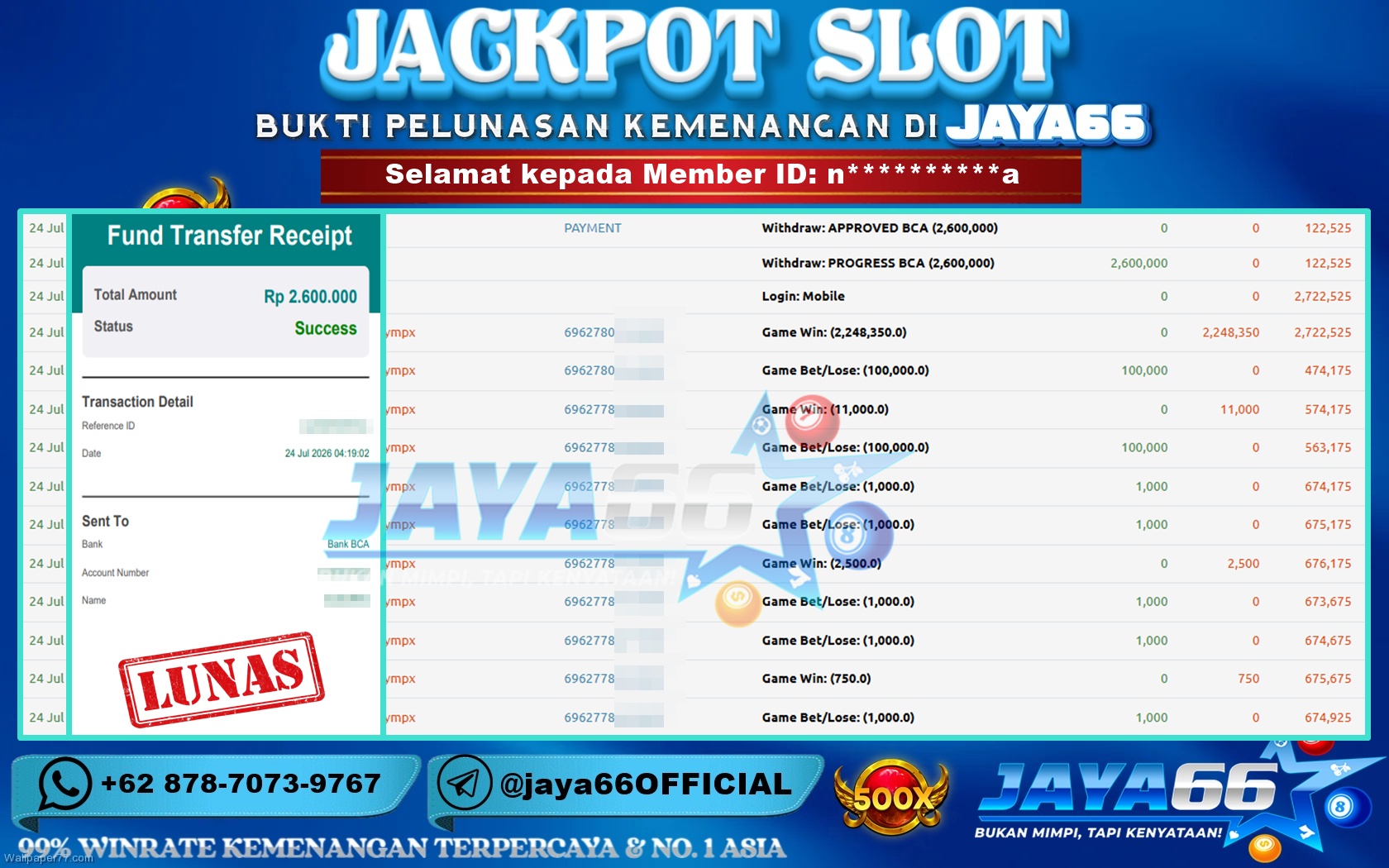 JAYA66 – BUKTI KEMENANGAN SLOT GATES OF OLYMPUS 1000 Rp. 2,600,000 LUNAS!