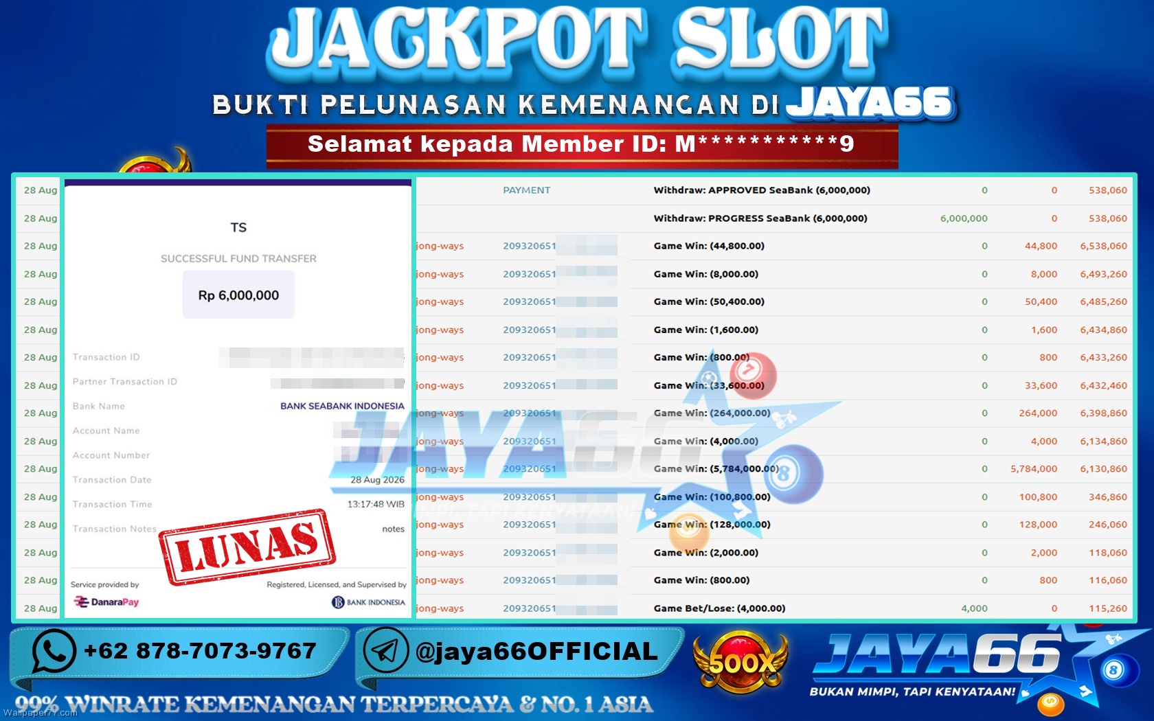 JAYA66 – BUKTI KEMENANGAN SLOT MAHJONG WAYS Rp. 6,000,000 LUNAS!