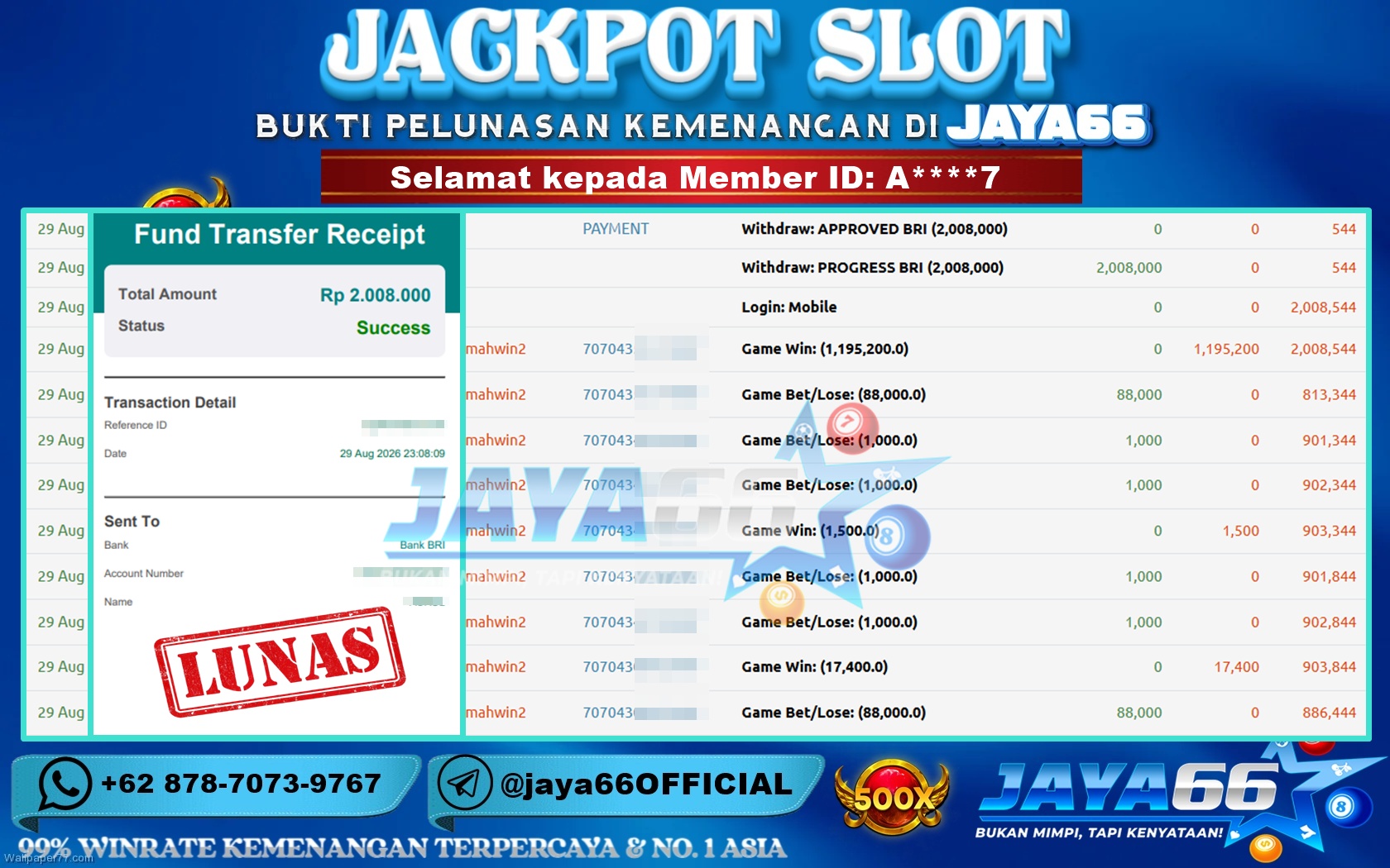 JAYA66 – BUKTI KEMENANGAN SLOT MAHJONG WINS 2 Rp. 2,008,000 LUNAS!