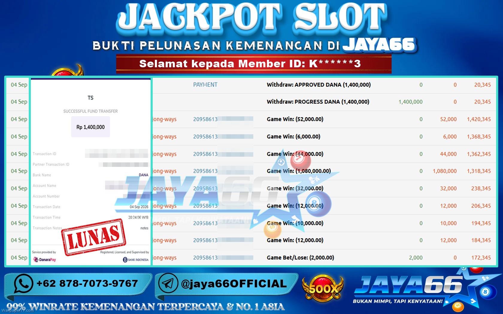 JAYA66 – BUKTI KEMENANGAN SLOT MAHJONG WAYS Rp. 1,400,000 LUNAS!