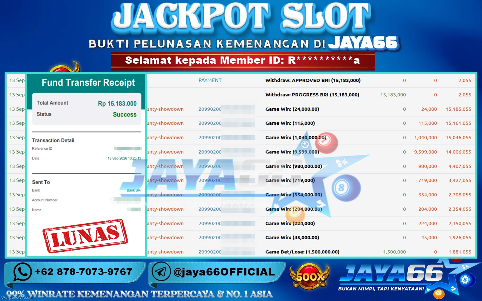 JAYA66 – BUKTI KEMENANGAN SLOT WILD BOUNTY SHOWDOWN Rp. 15,183,000 LUNAS!