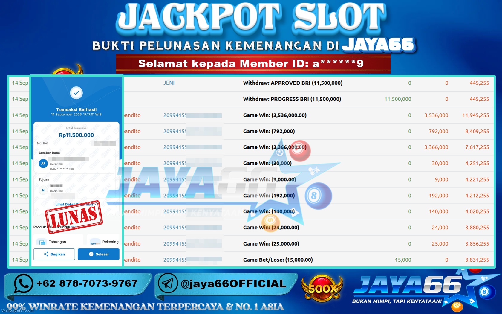 JAYA66 – BUKTI KEMENANGAN SLOT WILD BANDITO Rp. 11,500,000 LUNAS!